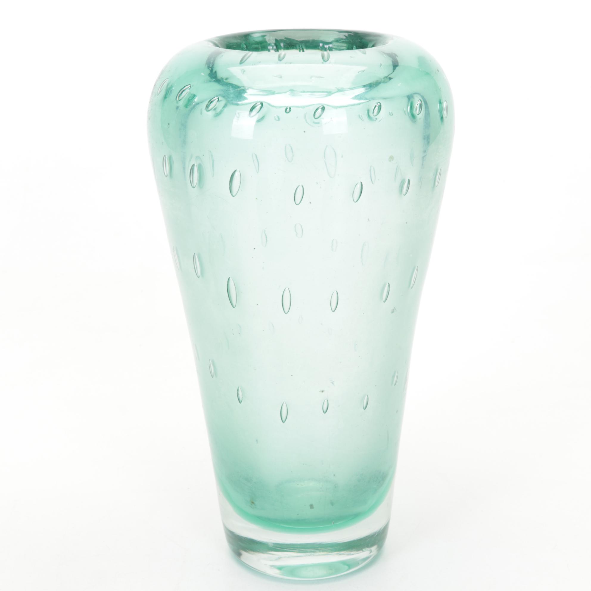 R. Gibson and Others Art Glass Controlled Bubble Paperweights, Ashtrays, Vase