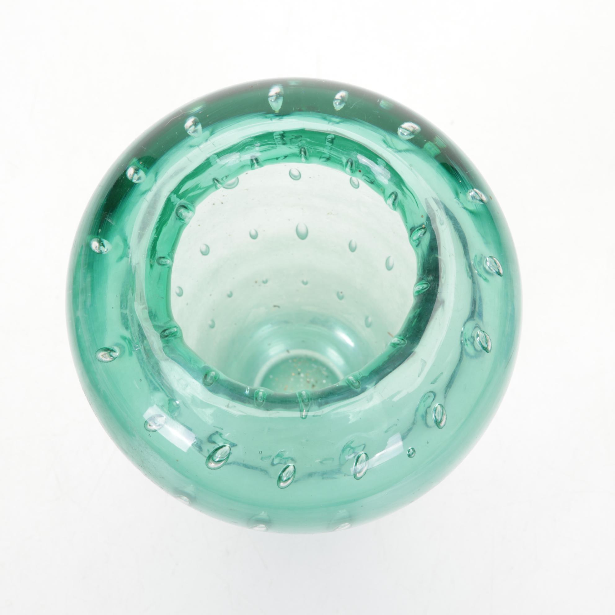 R. Gibson and Others Art Glass Controlled Bubble Paperweights, Ashtrays, Vase