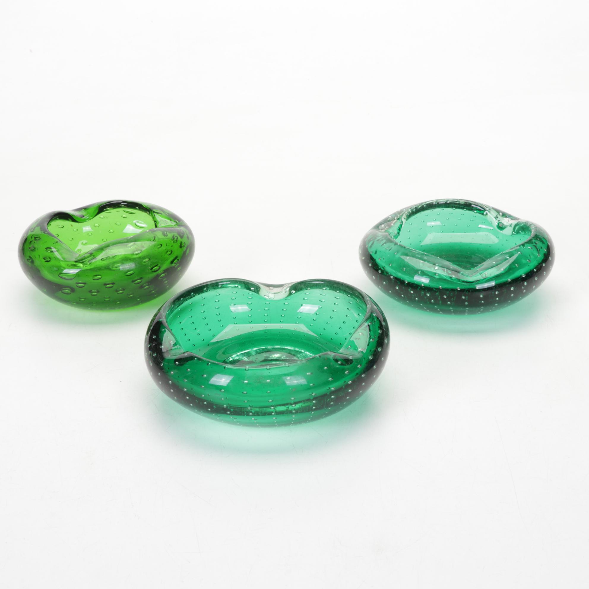 R. Gibson and Others Art Glass Controlled Bubble Paperweights, Ashtrays, Vase