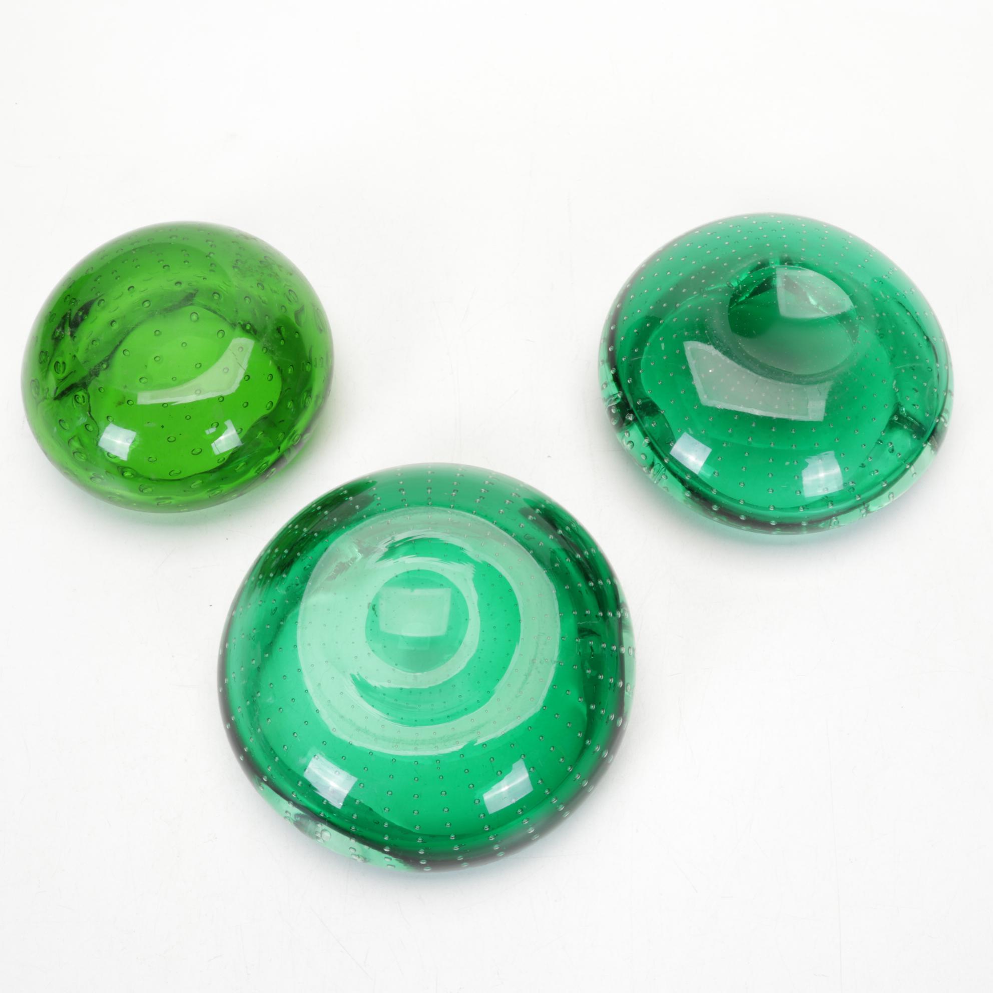 R. Gibson and Others Art Glass Controlled Bubble Paperweights, Ashtrays, Vase