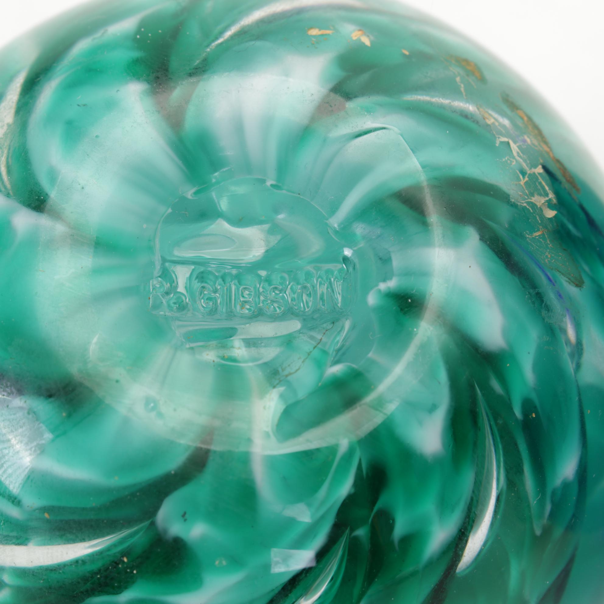 R. Gibson and Others Art Glass Controlled Bubble Paperweights, Ashtrays, Vase