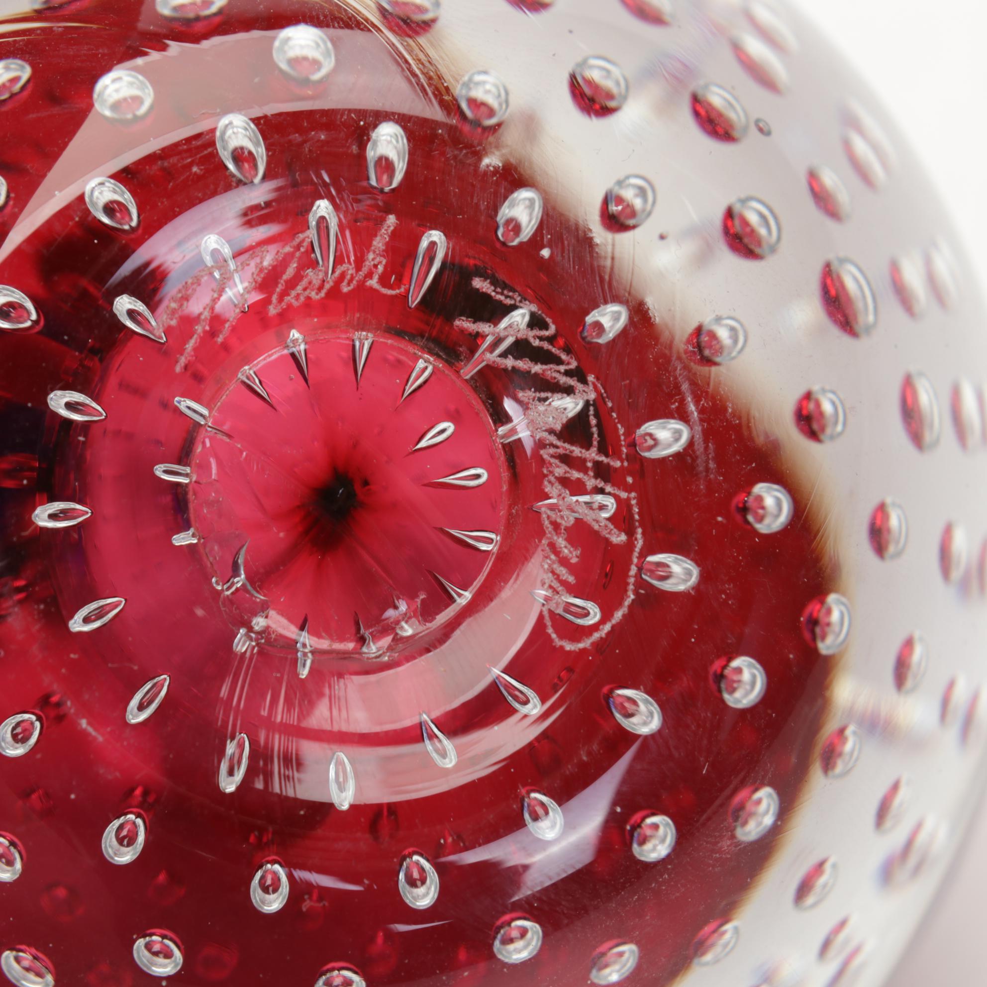 R. Gibson and Others Art Glass Controlled Bubble Paperweights, Ashtrays, Vase