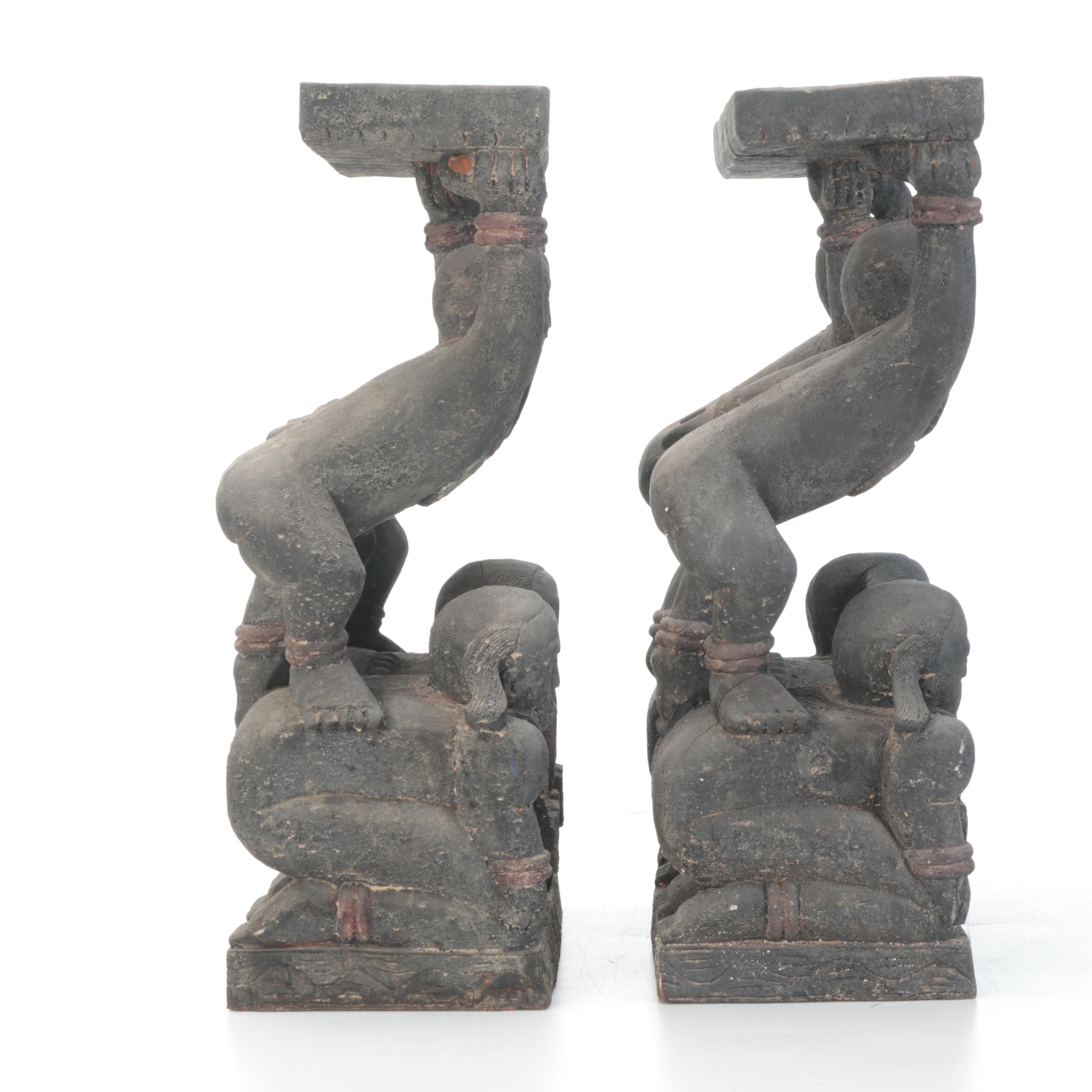 East Asian Carved and Painted Wooden Table Bases