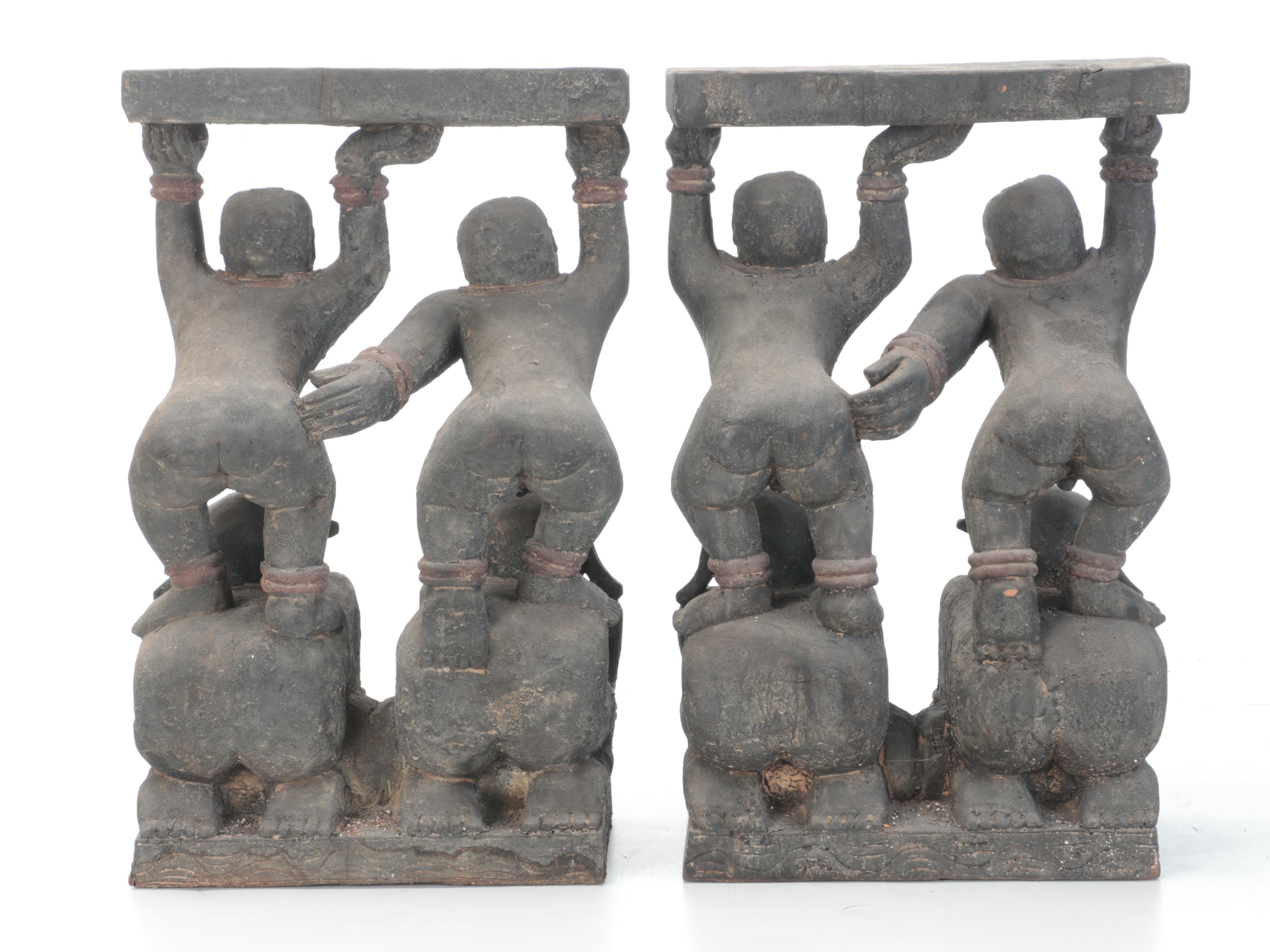 East Asian Carved and Painted Wooden Table Bases