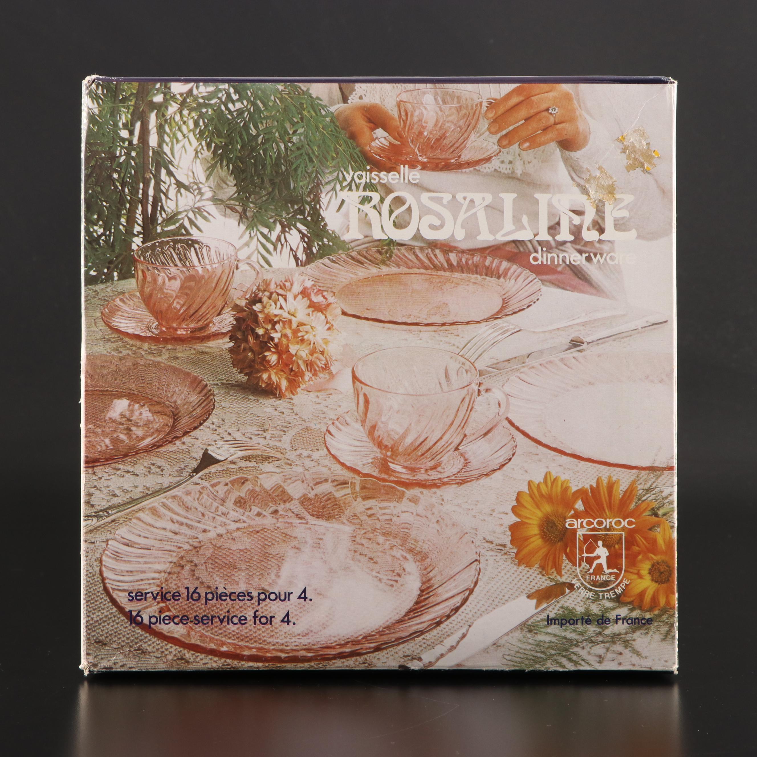 Arcoroc Vaisselle Rosaline Glass Dinnerware Set with Cut Crystal Pitcher