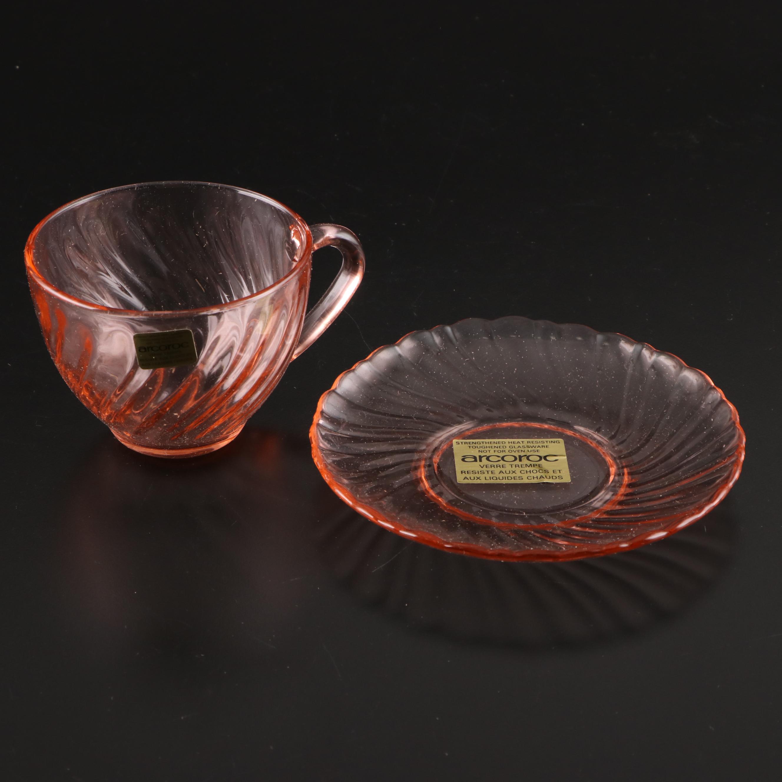 Arcoroc Vaisselle Rosaline Glass Dinnerware Set with Cut Crystal Pitcher