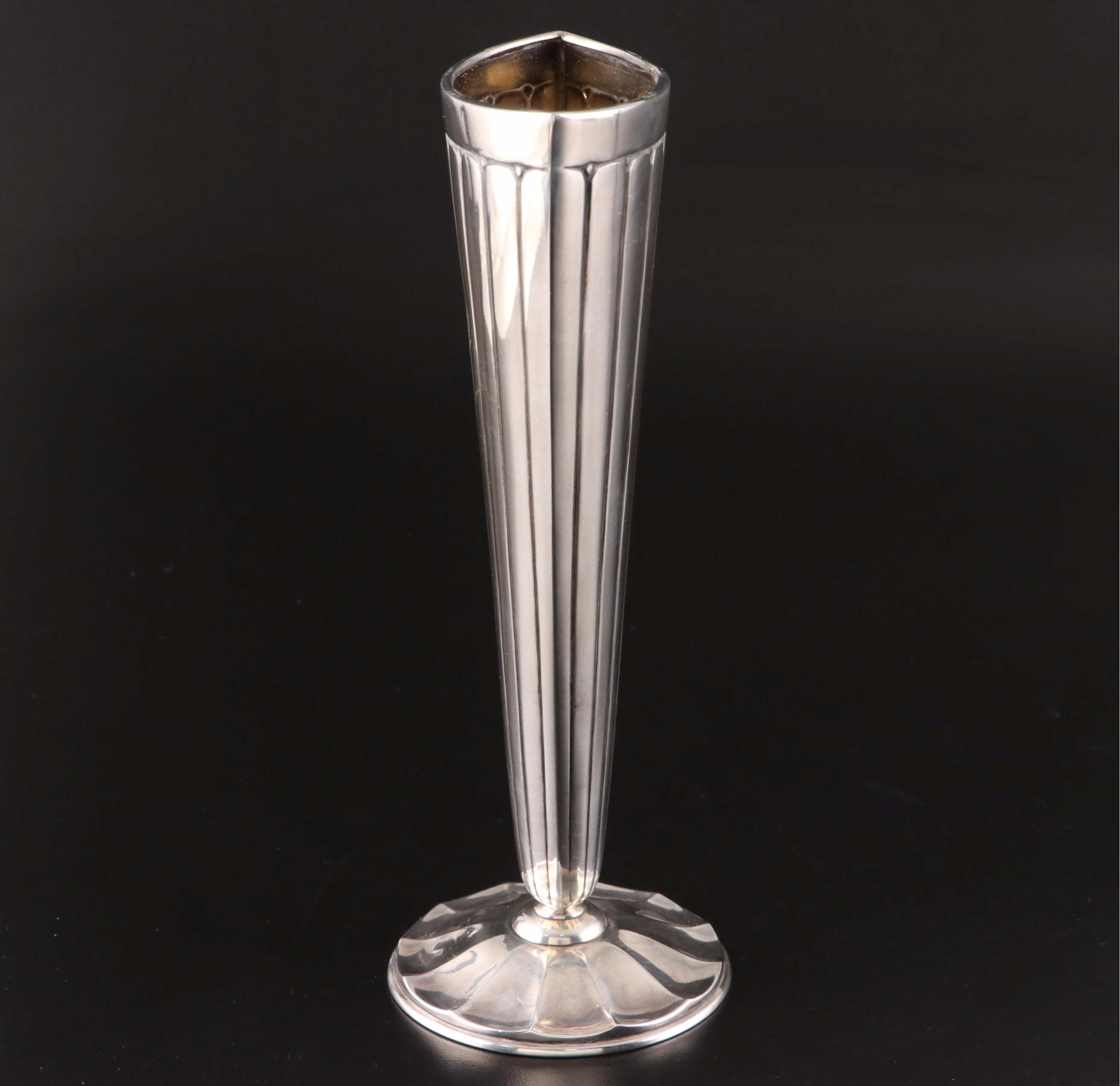 Durgin/Gorham Art Deco Weighted Sterling Silver Fluted Vase, Early 20th Century
