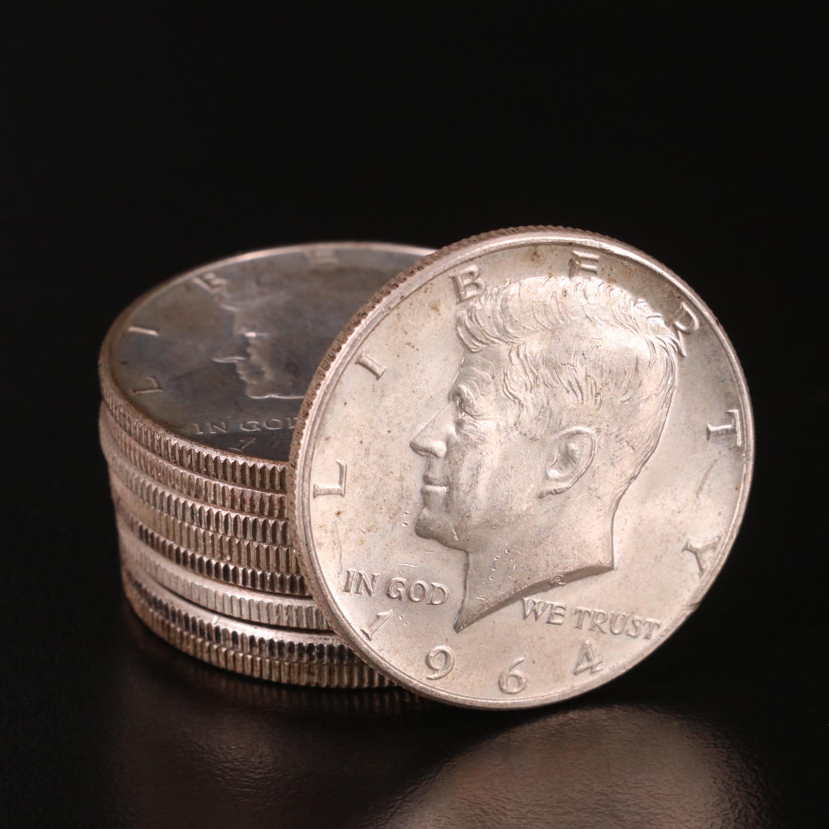 Nine Kennedy 1964 Silver Half Dollars