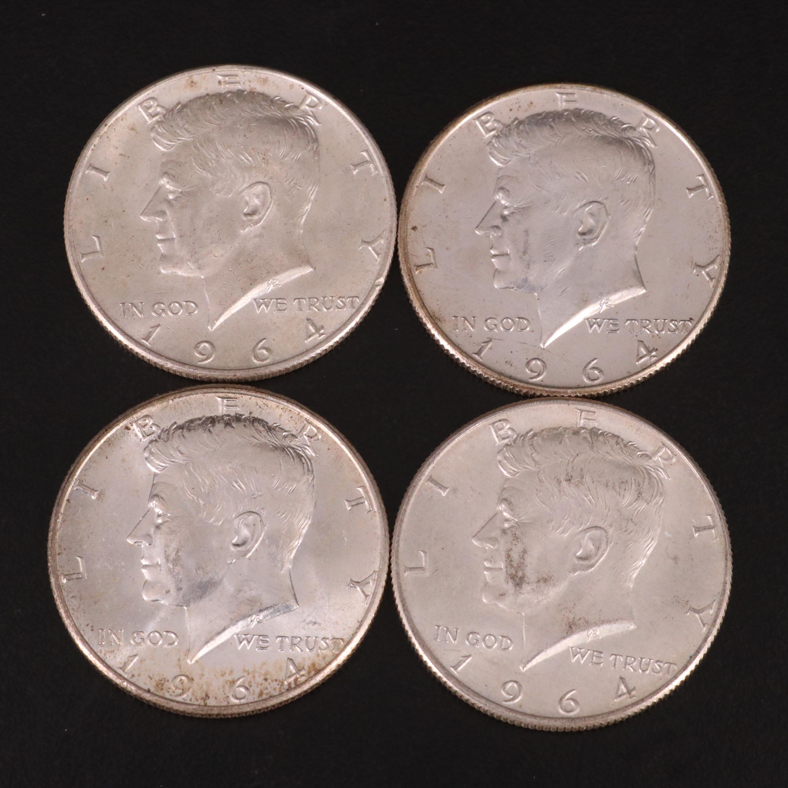 Nine Kennedy 1964 Silver Half Dollars
