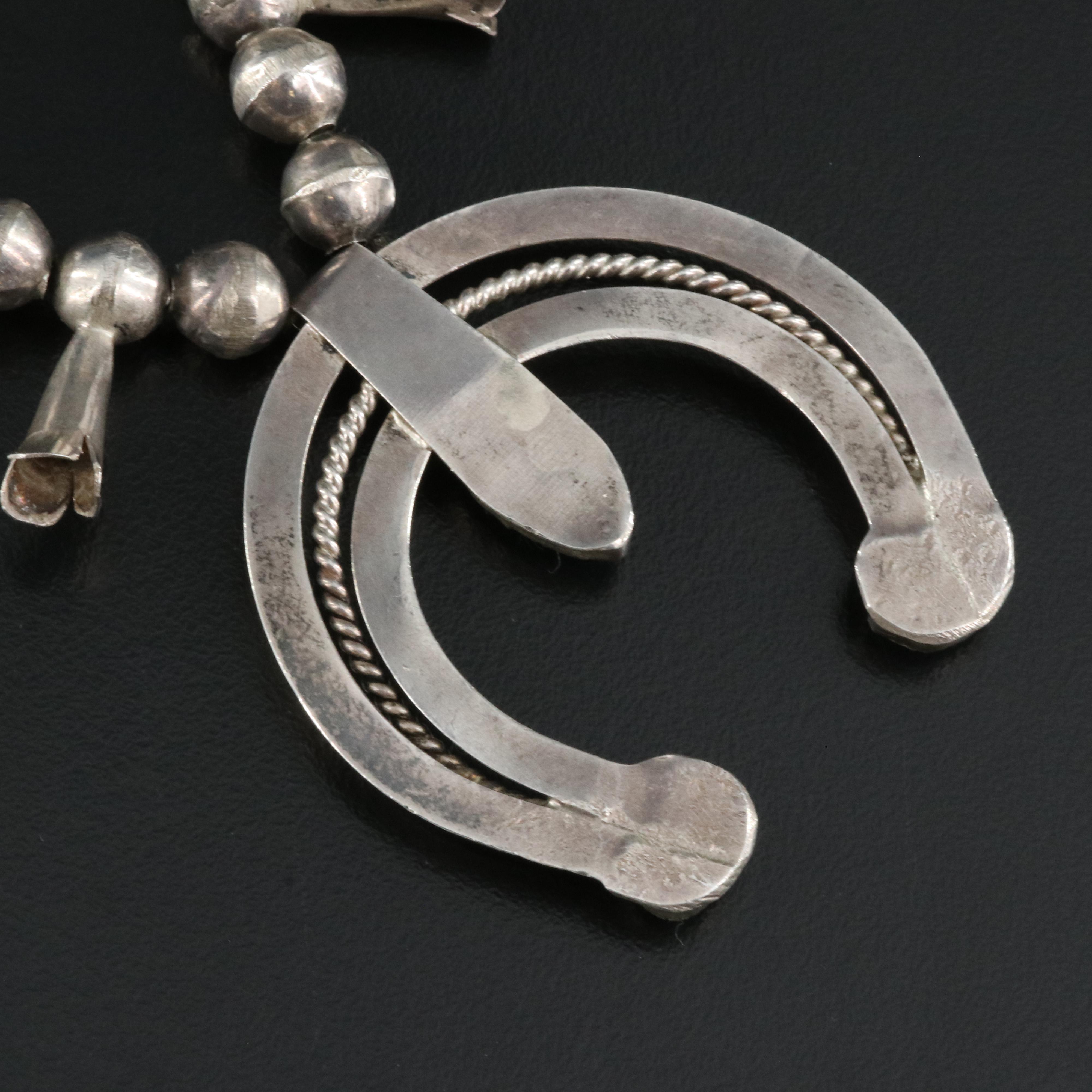 Southwestern Sterling Turquoise Squash Blossom Necklace with Naja