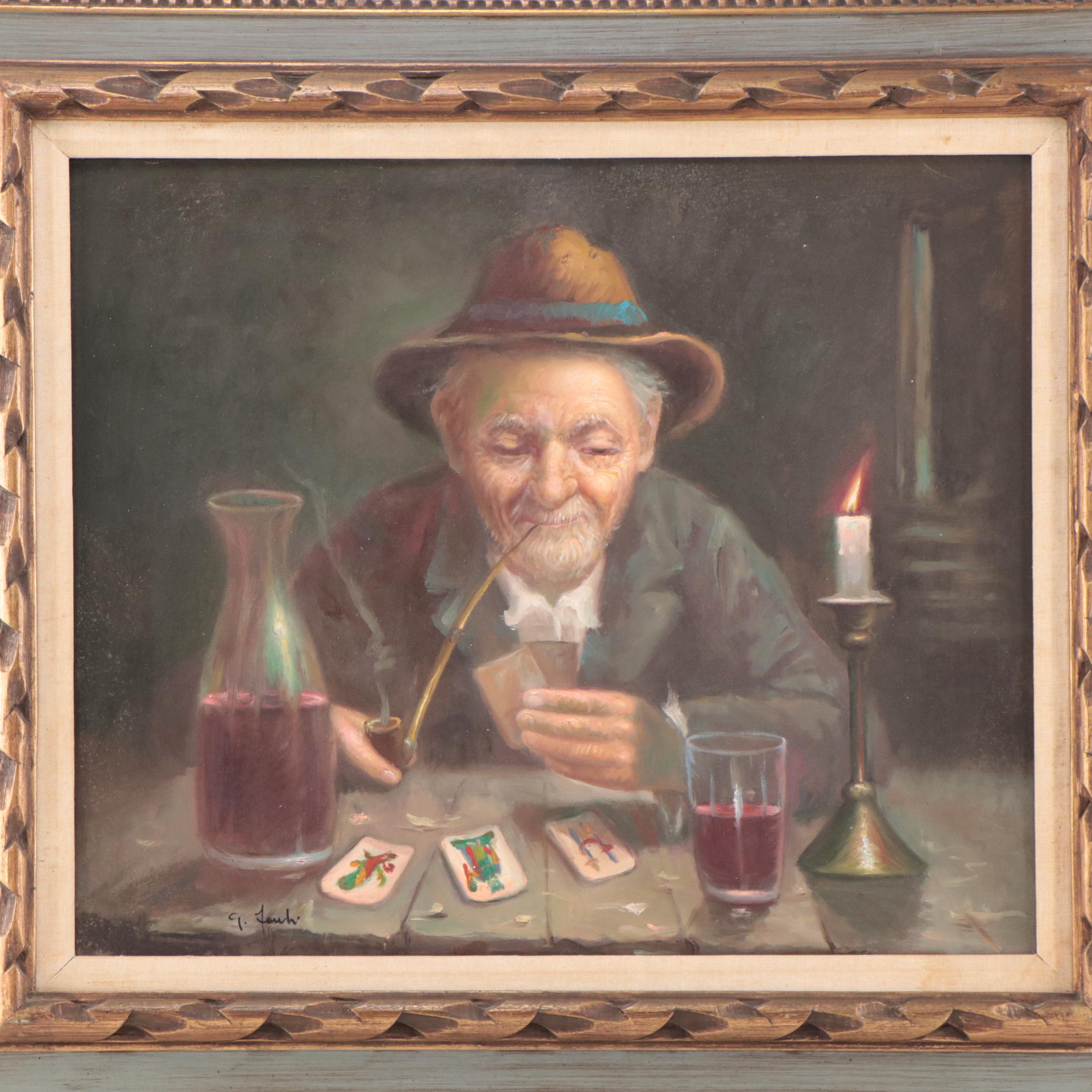 Oil Painting of Man Smoking Pipe