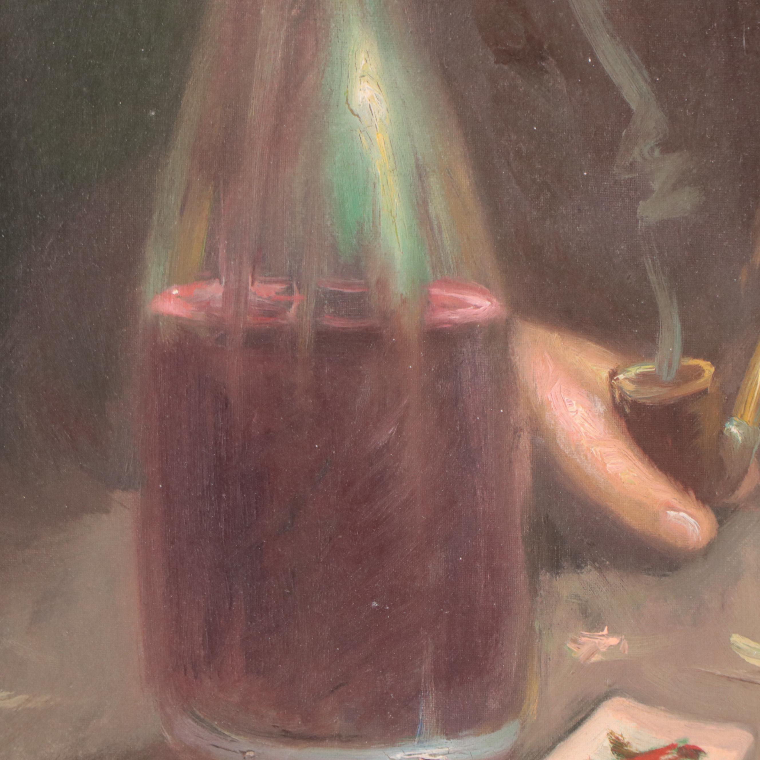 Oil Painting of Man Smoking Pipe