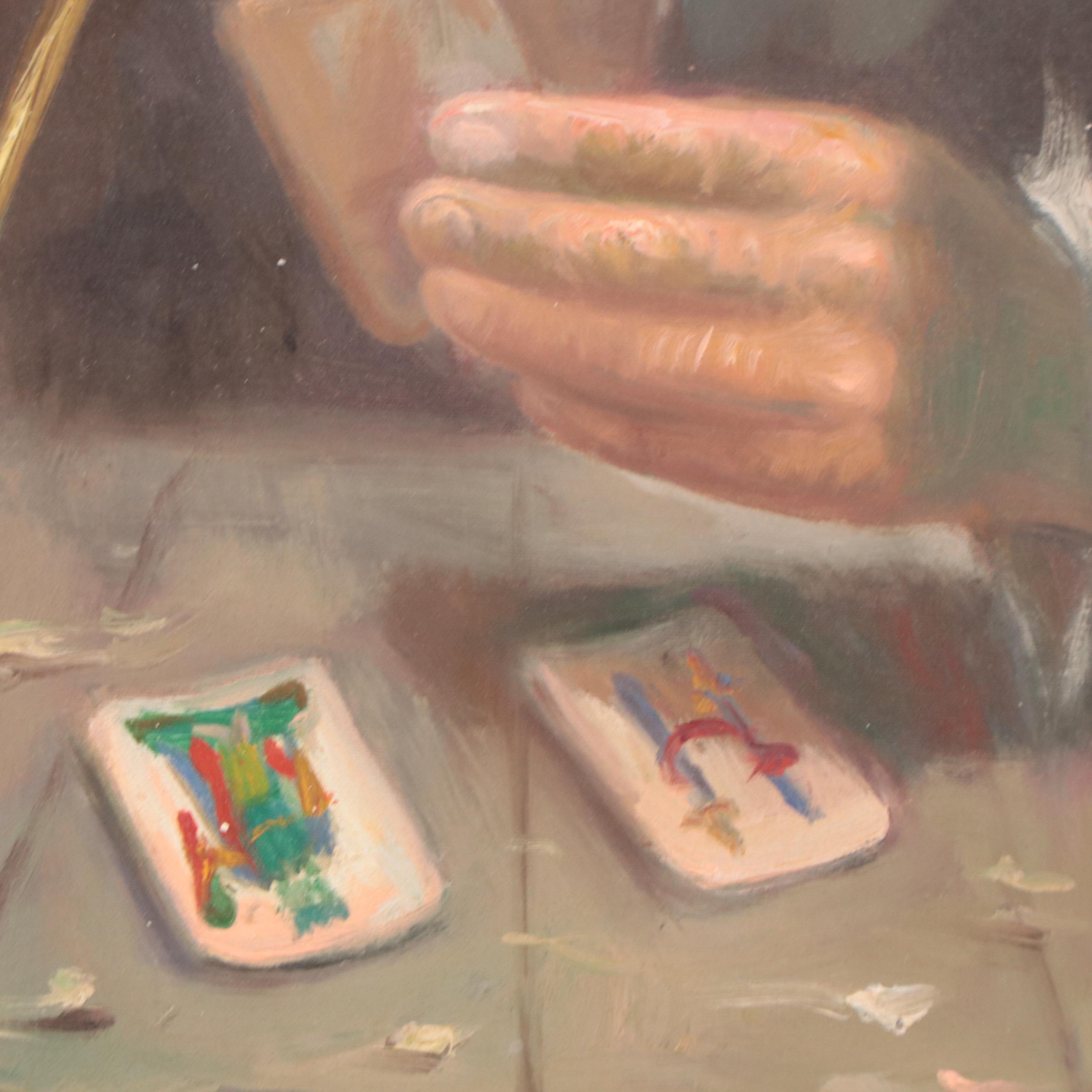 Oil Painting of Man Smoking Pipe