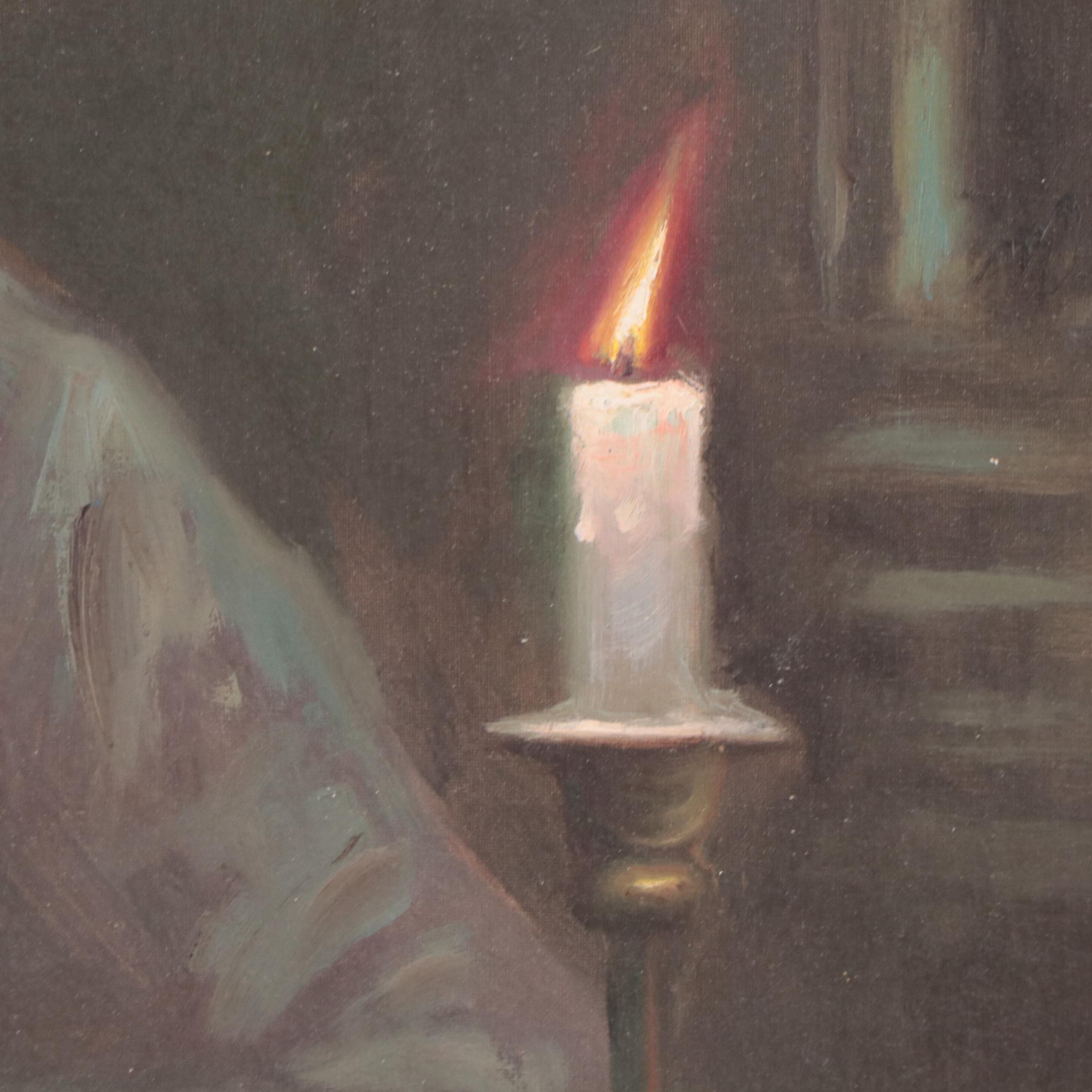 Oil Painting of Man Smoking Pipe