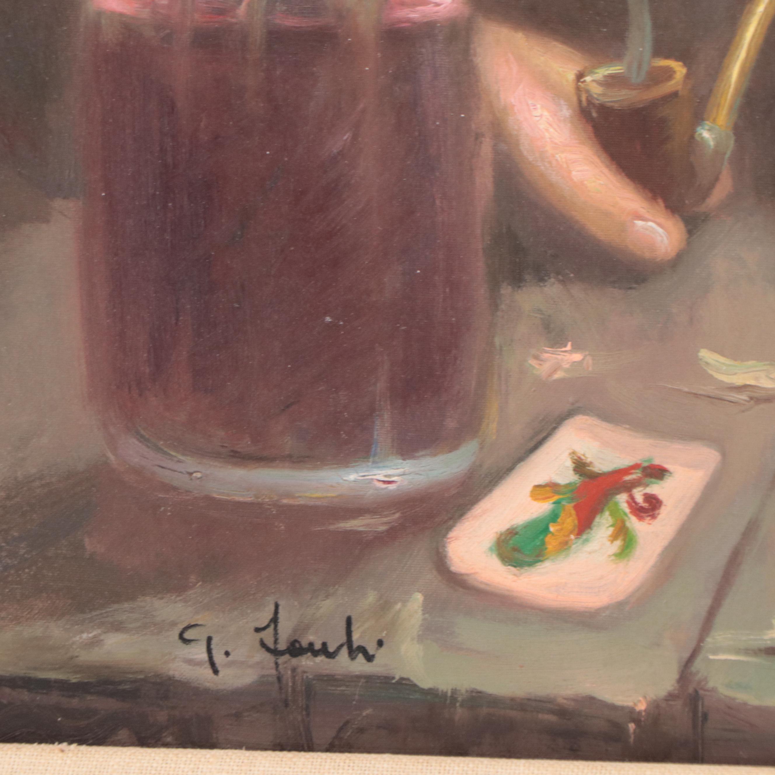 Oil Painting of Man Smoking Pipe