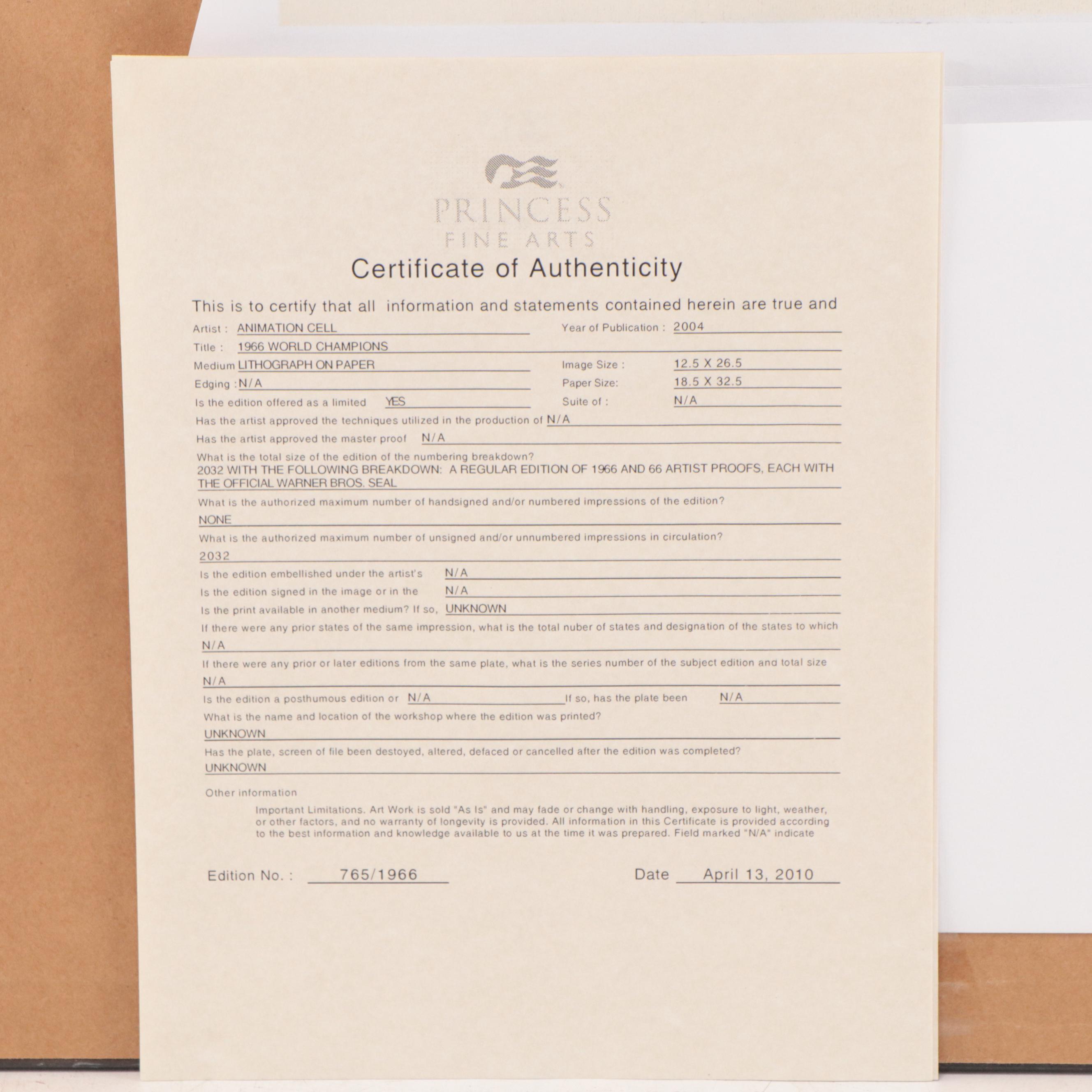 1966 FIFA World Champs England's "Three Lions" Offset Litho of Looney Tunes