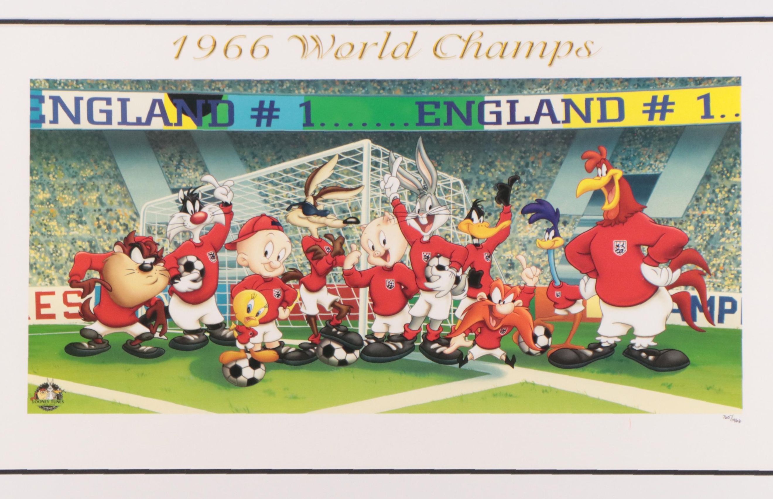 1966 FIFA World Champs England's "Three Lions" Offset Litho of Looney Tunes