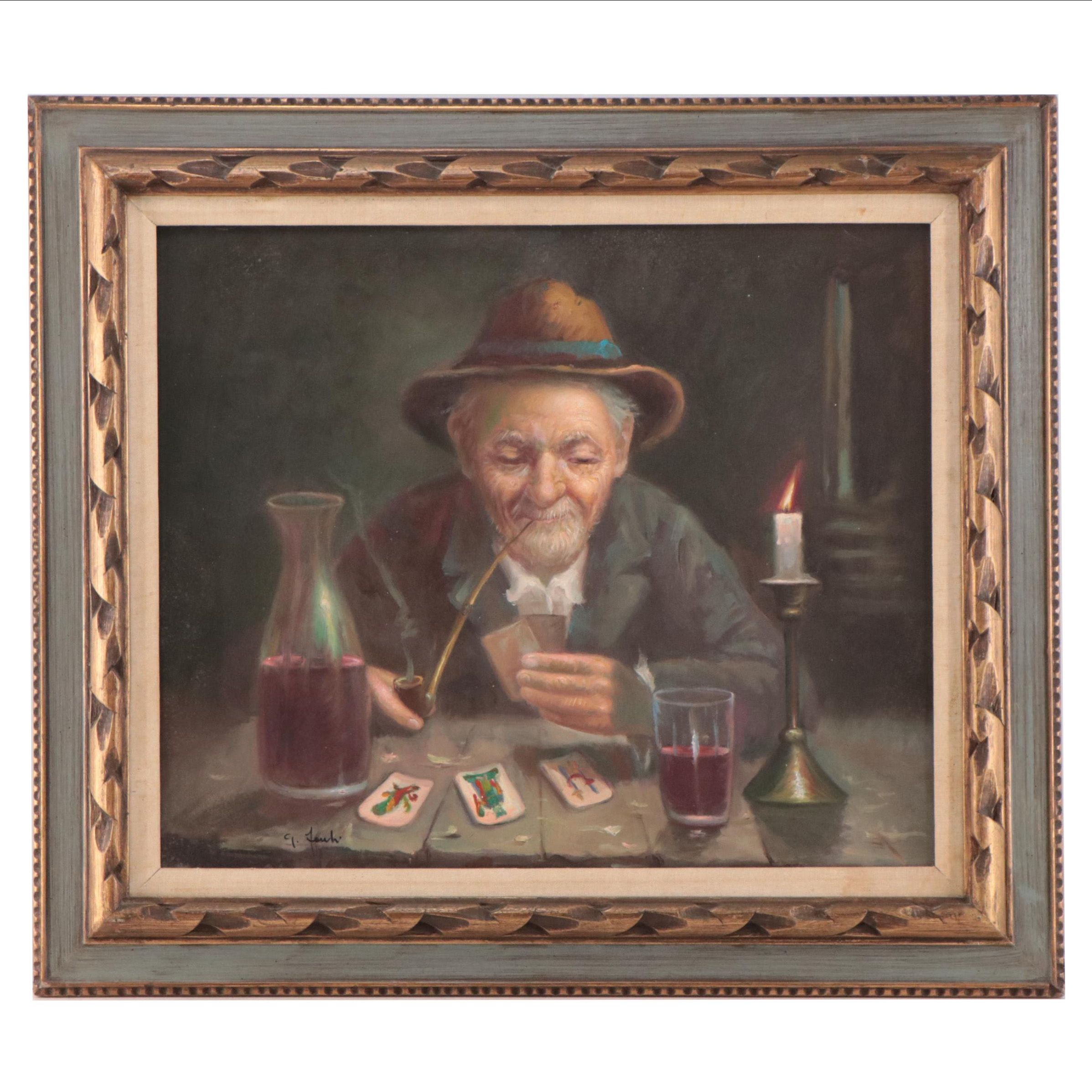 Oil Painting of Man Smoking Pipe