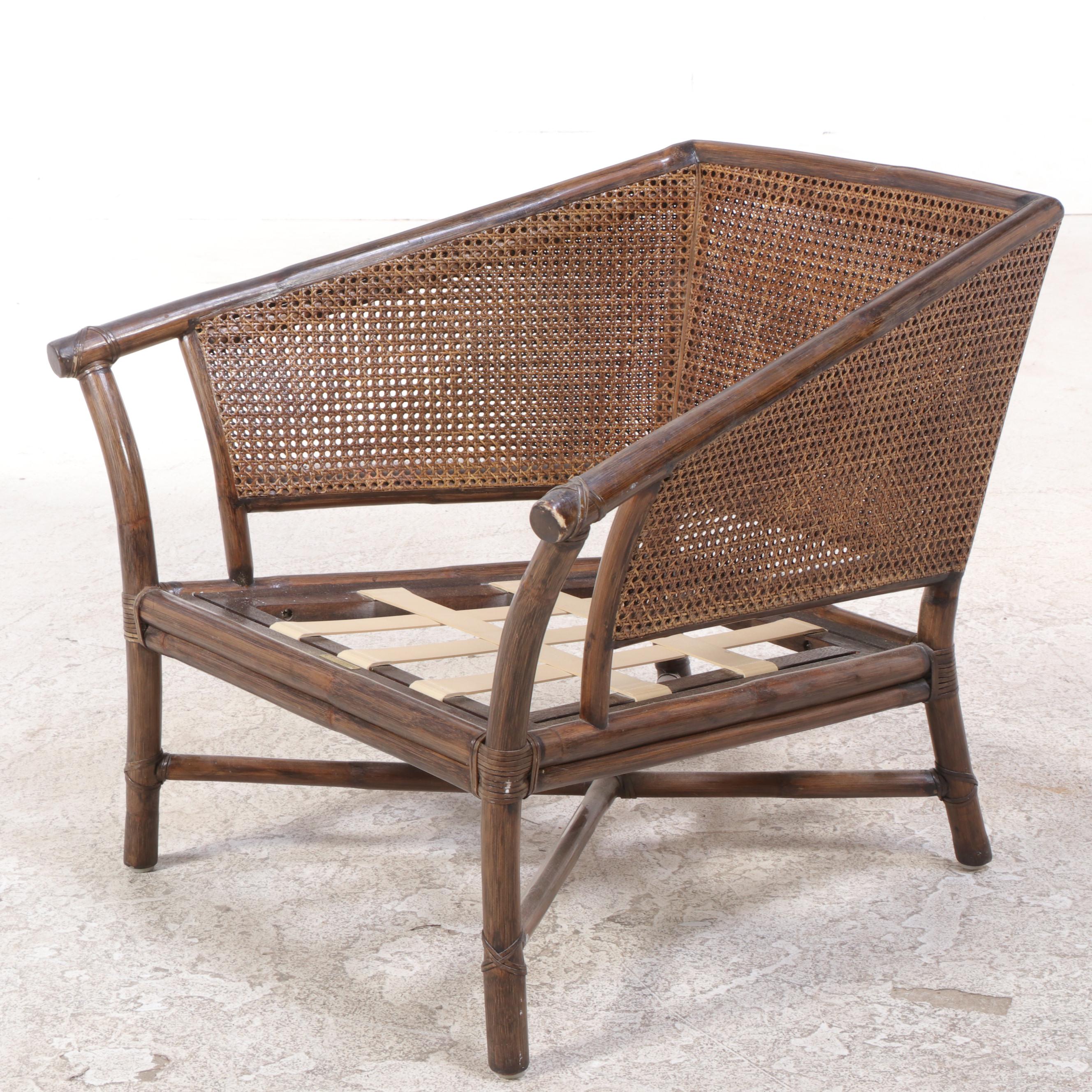 McGuire Leather-Wrapped Rattan Patio Sofa and Lounge Chair