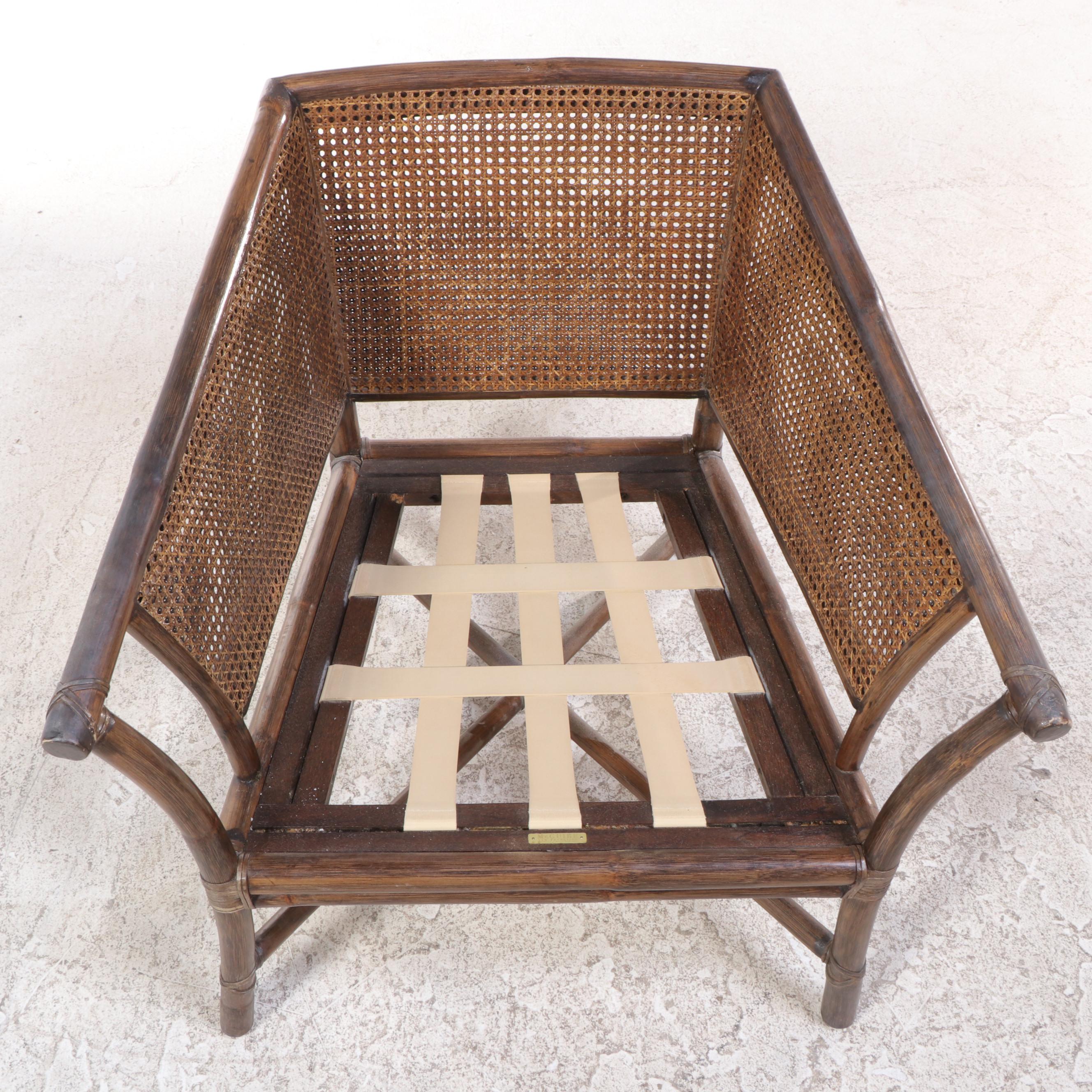 McGuire Leather-Wrapped Rattan Patio Sofa and Lounge Chair