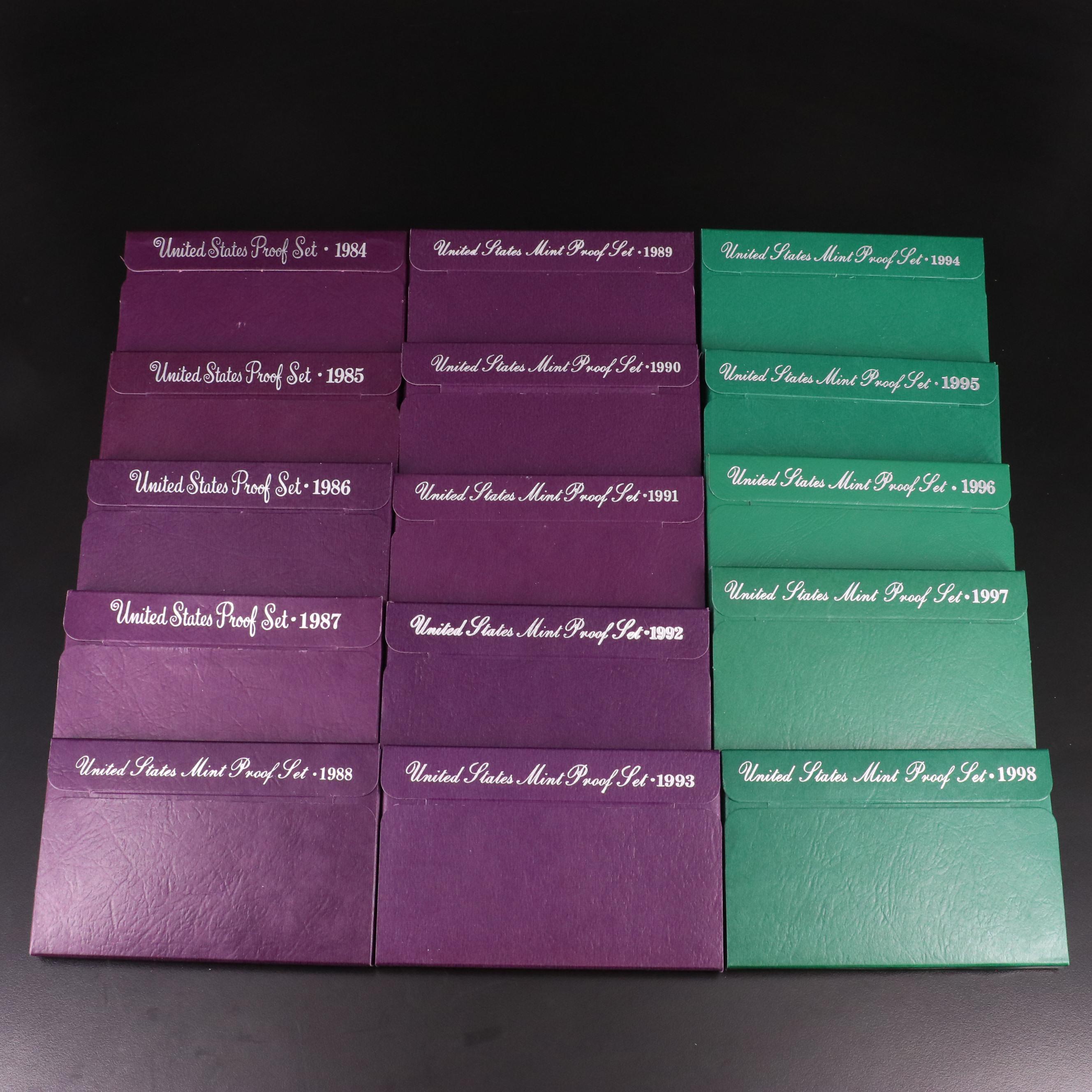 Fifteen U.S. Mint Proof Sets, 1984–1998