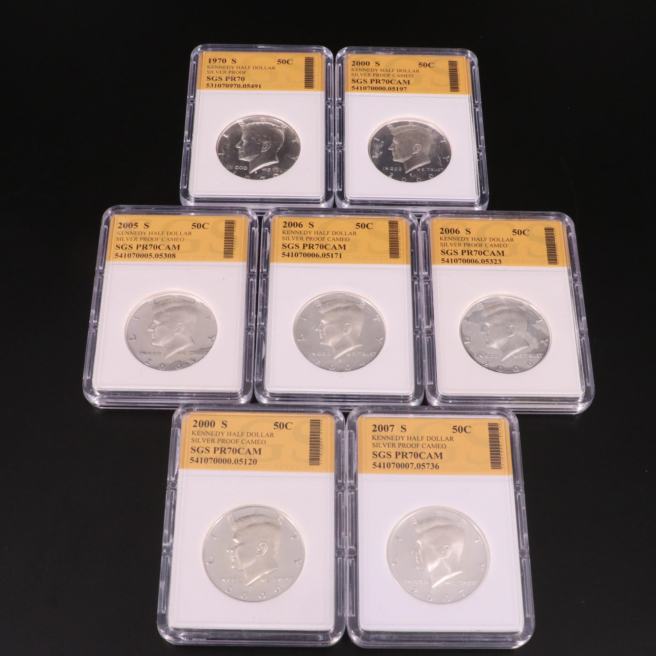 Seven Kennedy Silver Proof Half Dollars
