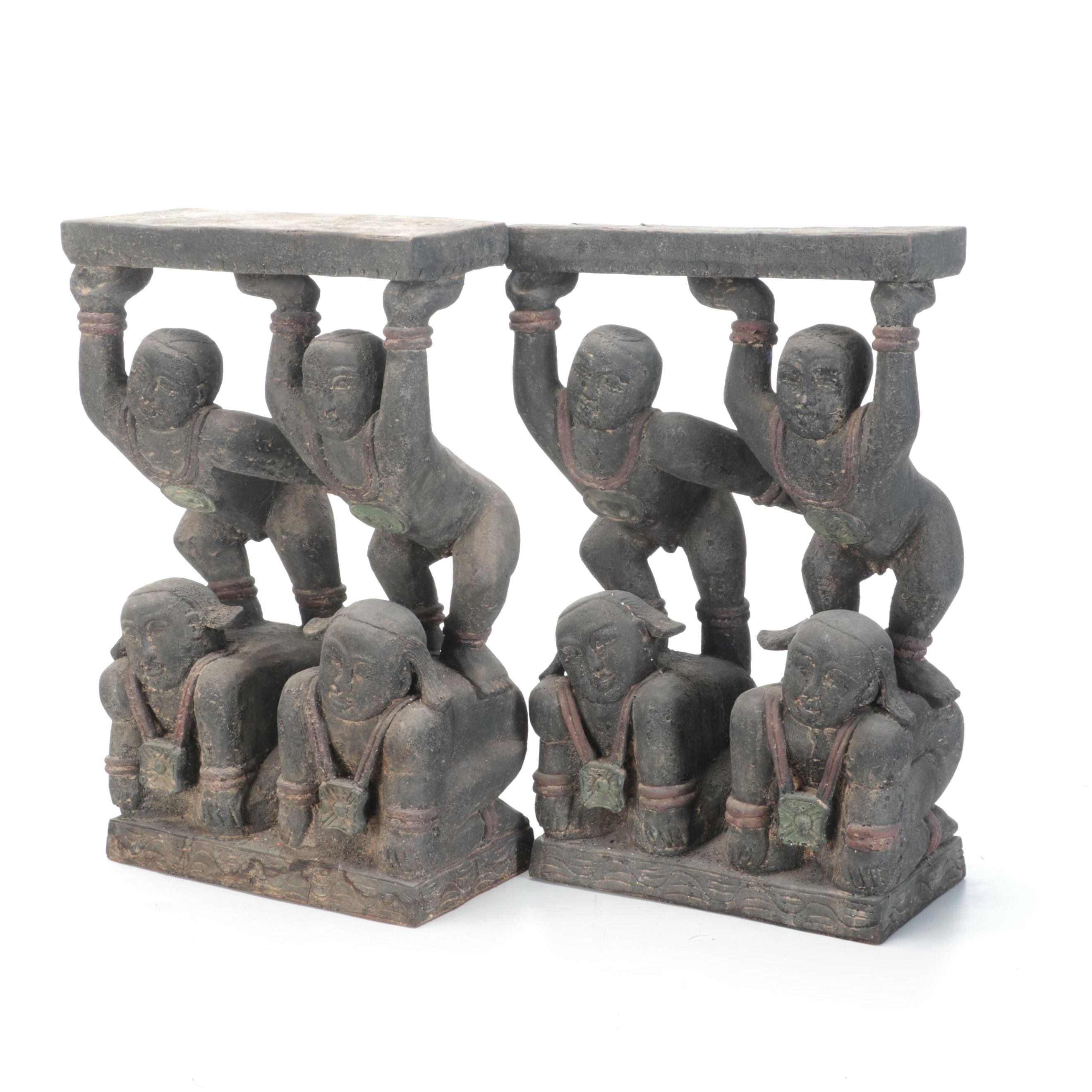 East Asian Carved and Painted Wooden Table Bases