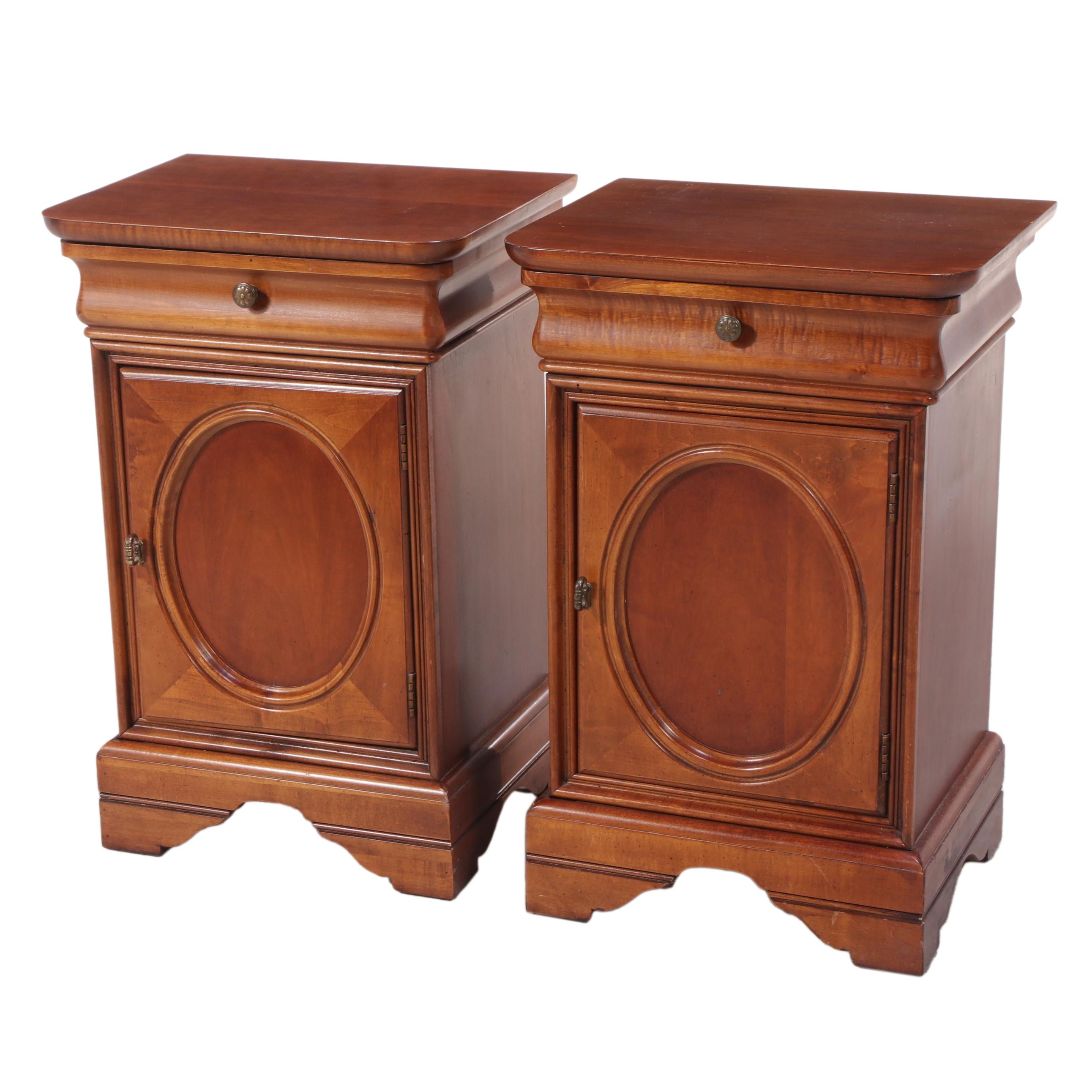 Pair of Lexington Furniture Empire Style Cherrywood and Maple Nightstands