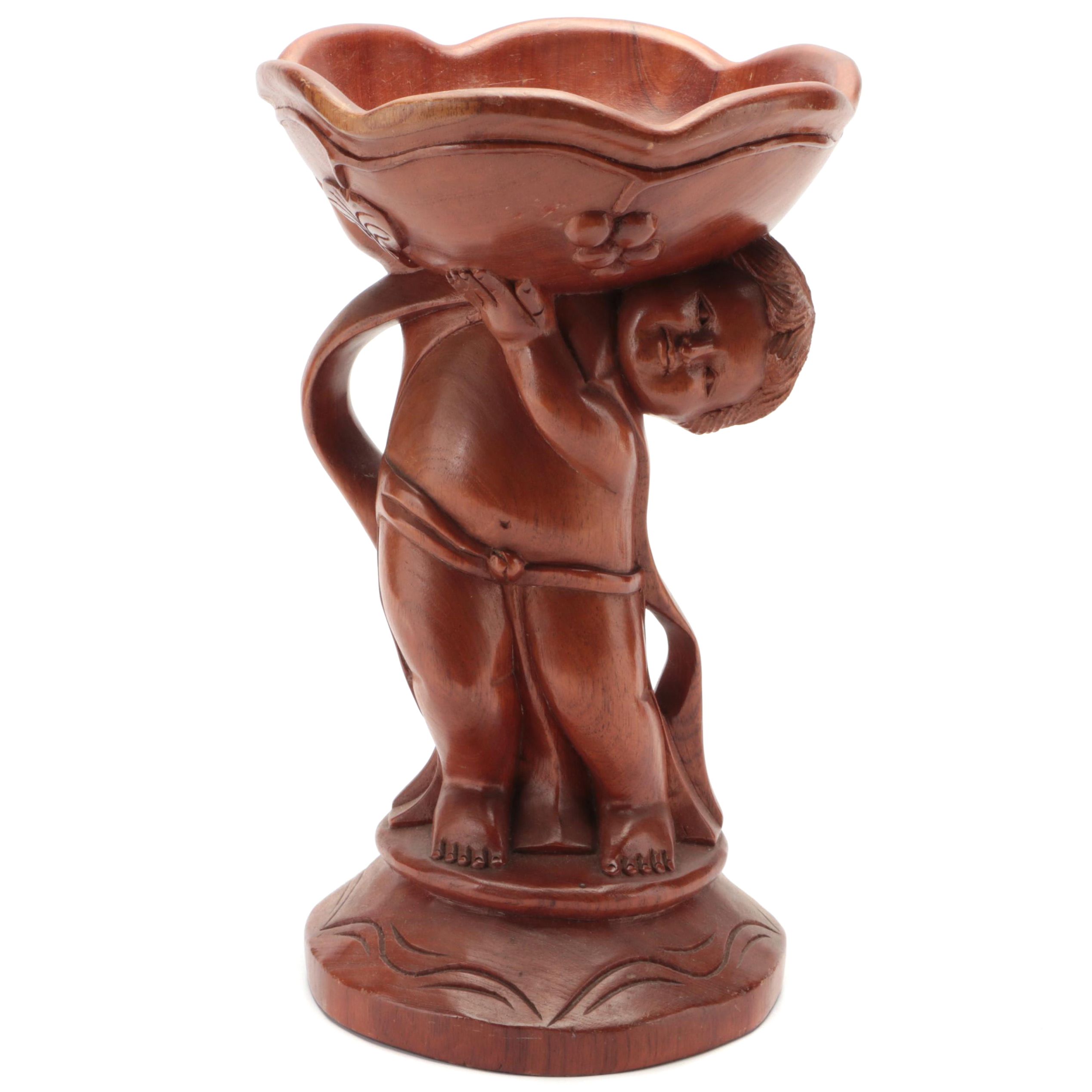 Carved Wooden Figural Compote