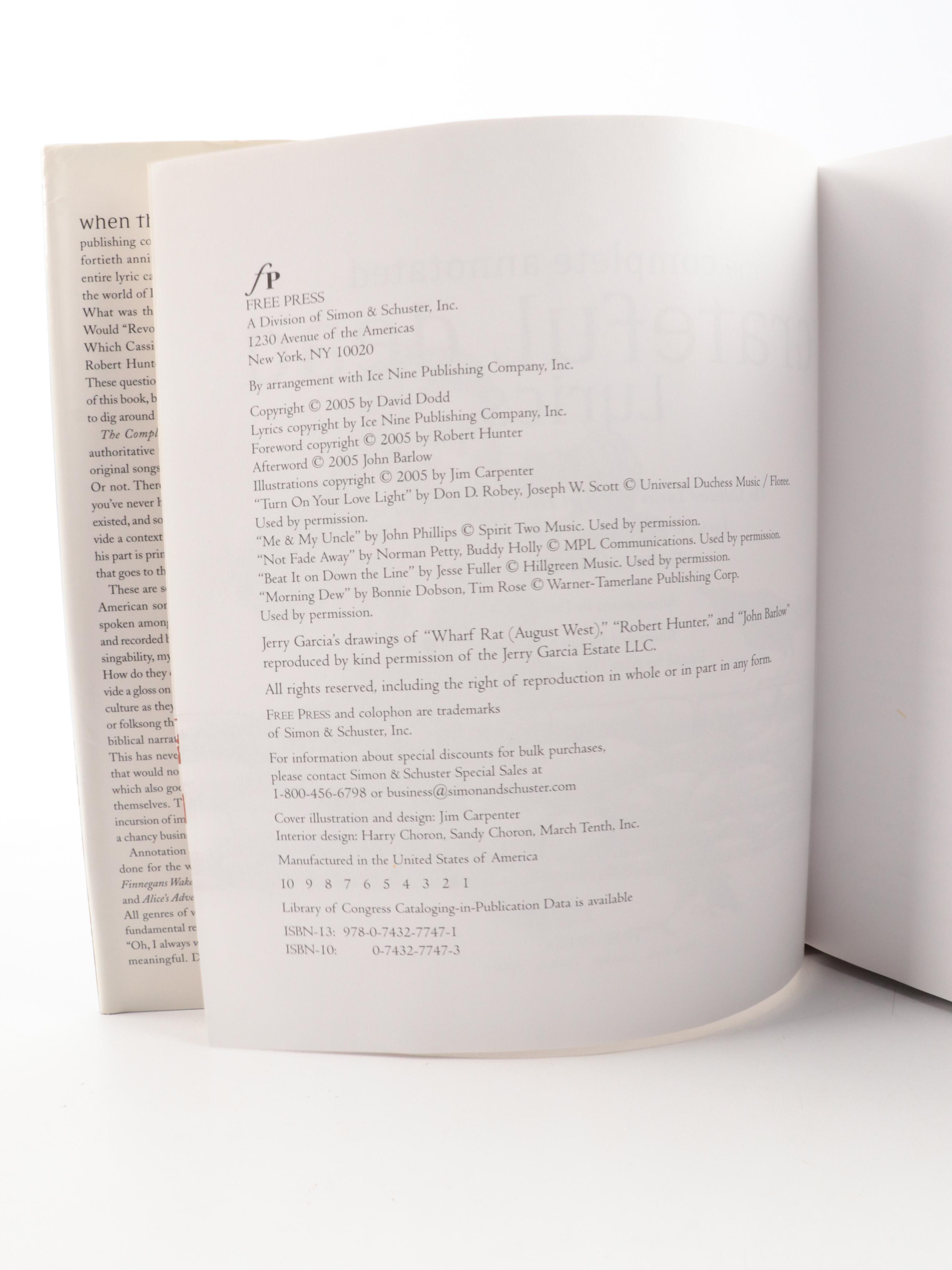 Illustrated First Edition "The Complete Annotated Grateful Dead Lyrics," 2005