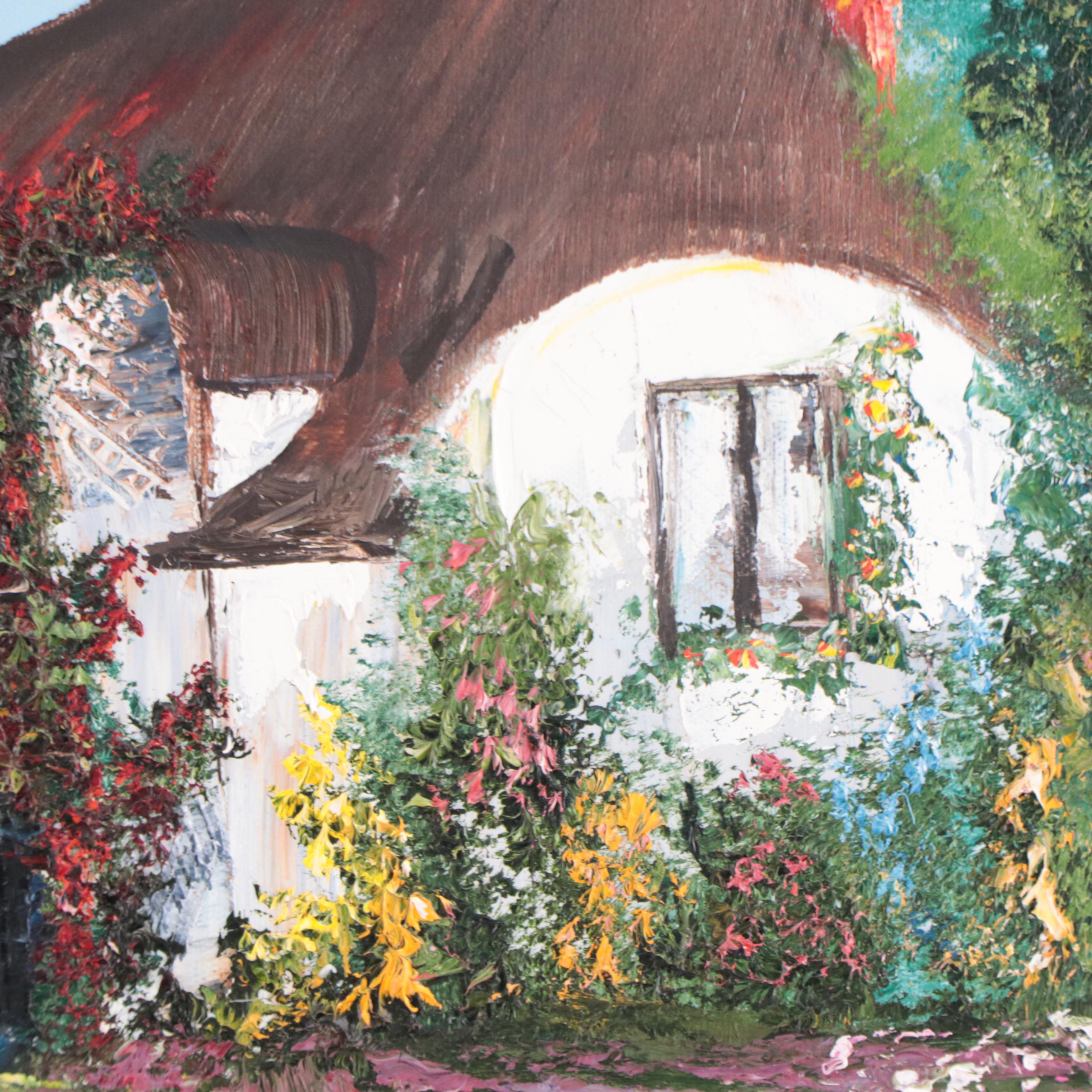 Oil Painting of Cottage In Verdant Landscape
