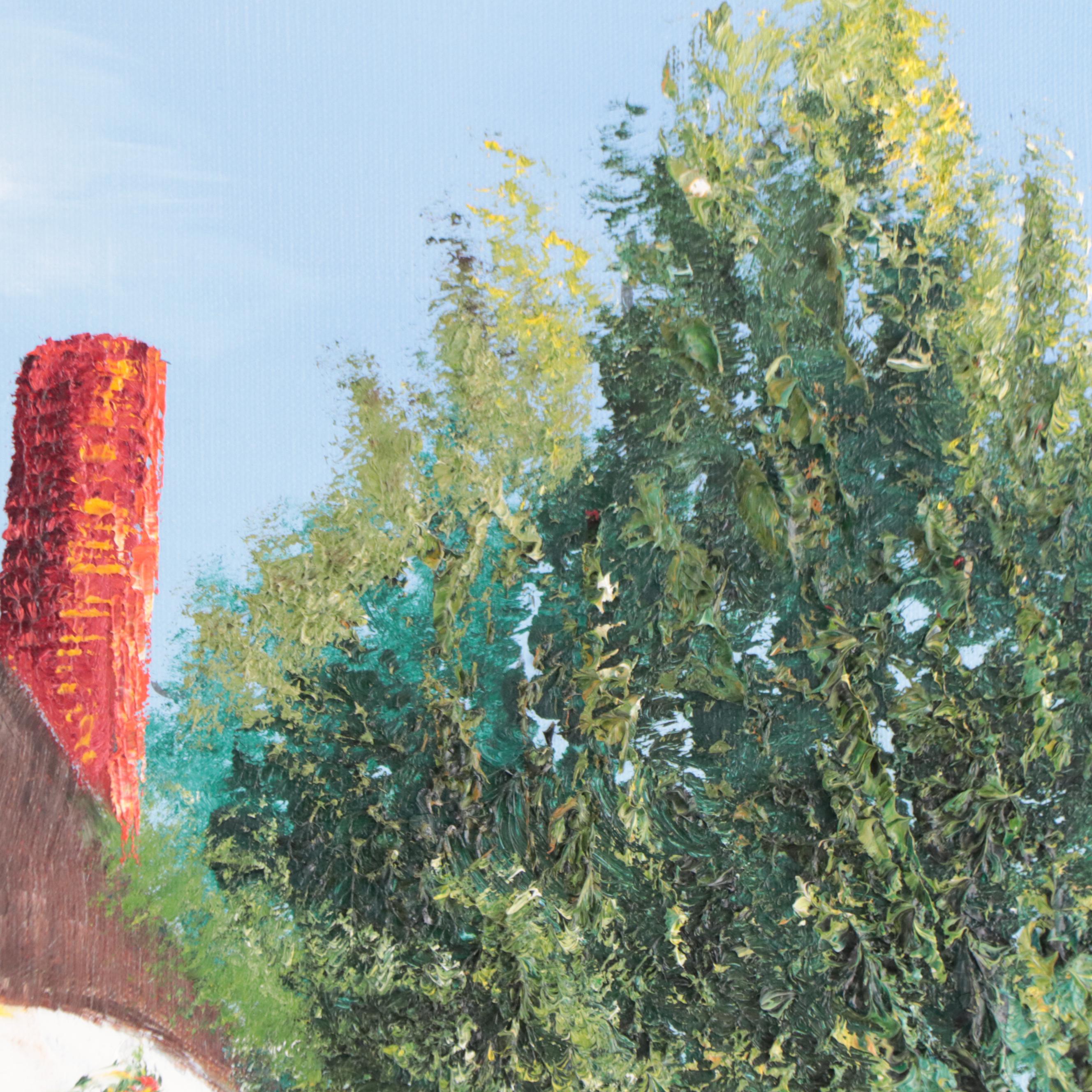 Oil Painting of Cottage In Verdant Landscape