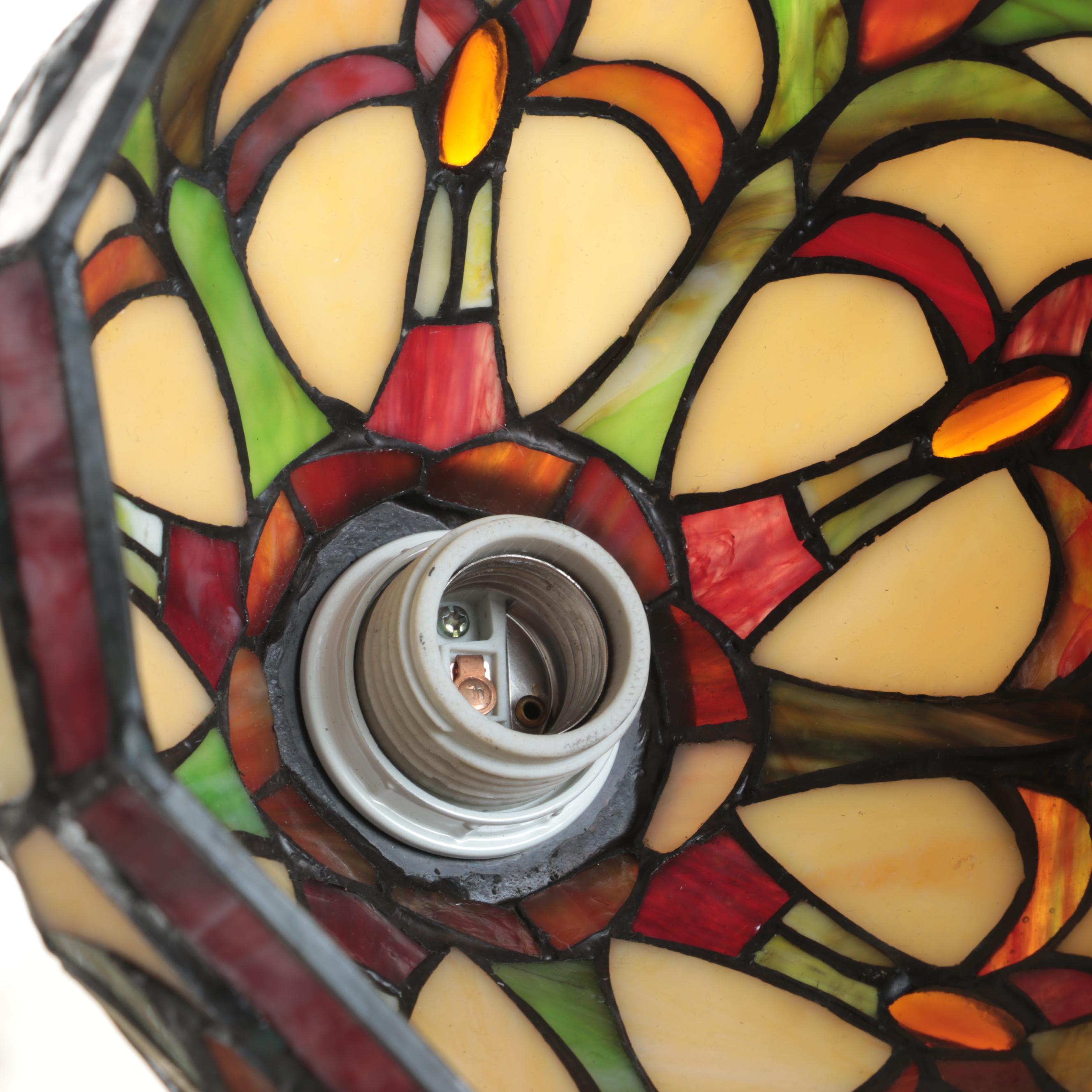 Slag Glass and Scrollwork Island Three-Pendant Light Fixture