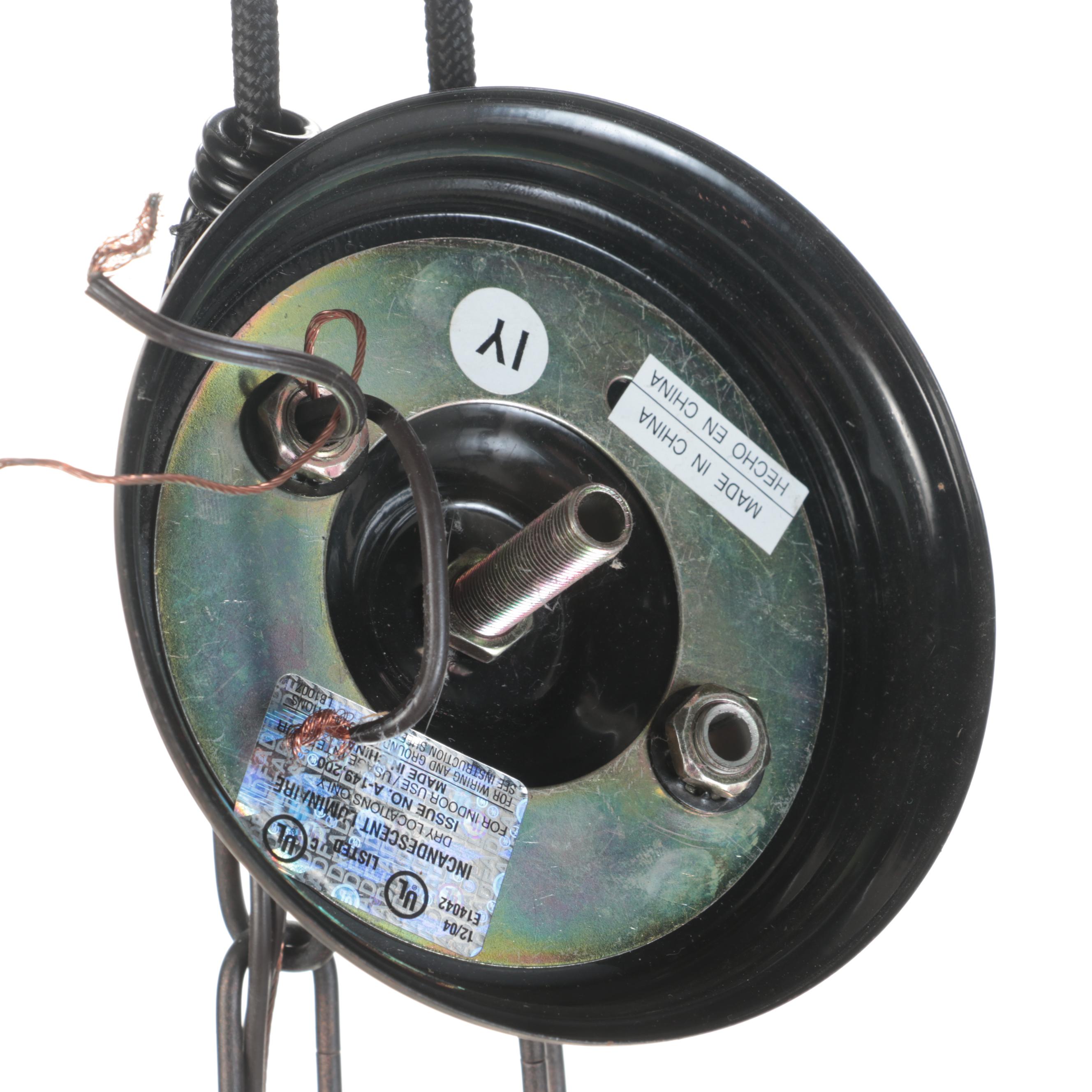 Slag Glass and Scrollwork Island Three-Pendant Light Fixture