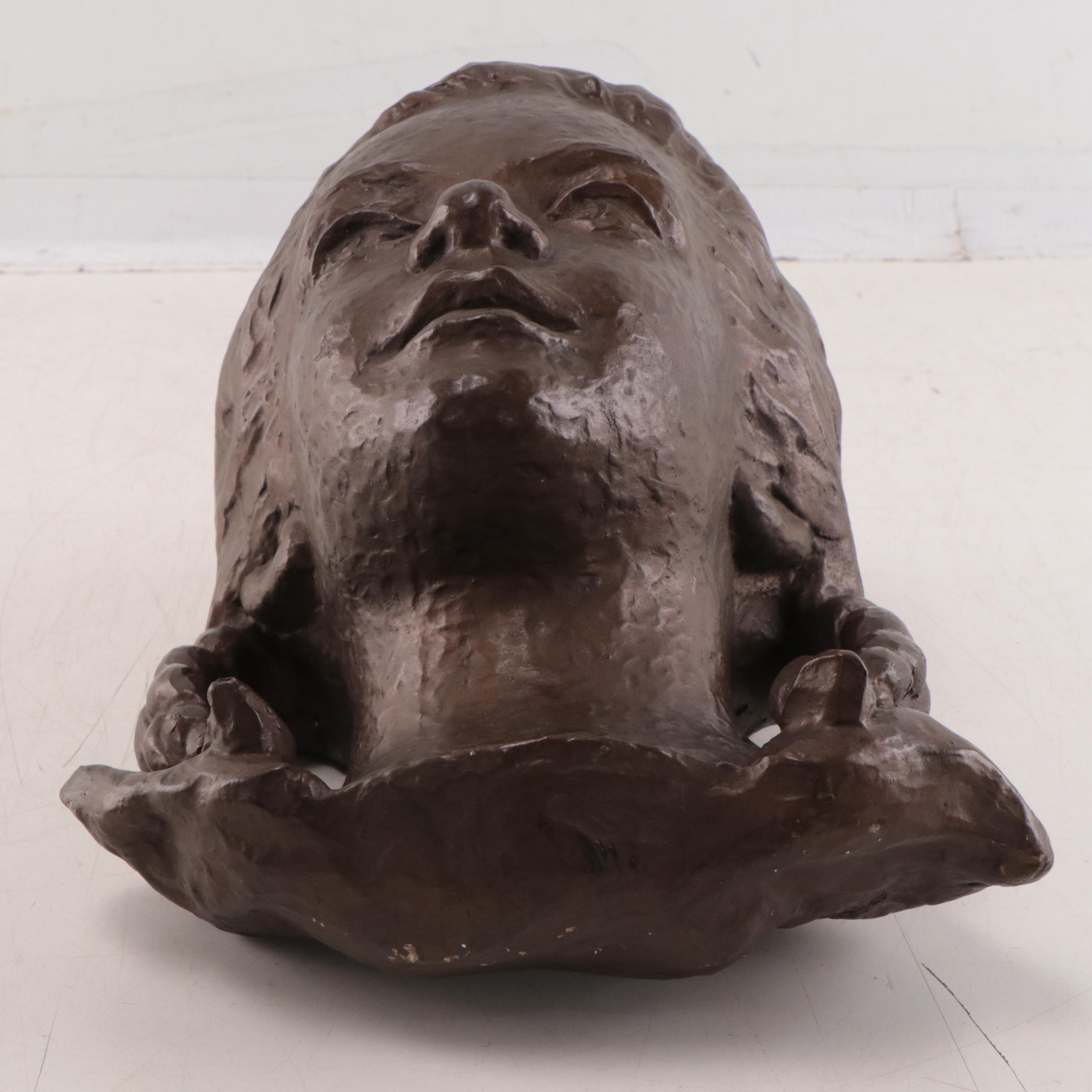 Austin Productions Cast Plaster Bust of Young Girl With Pigtails