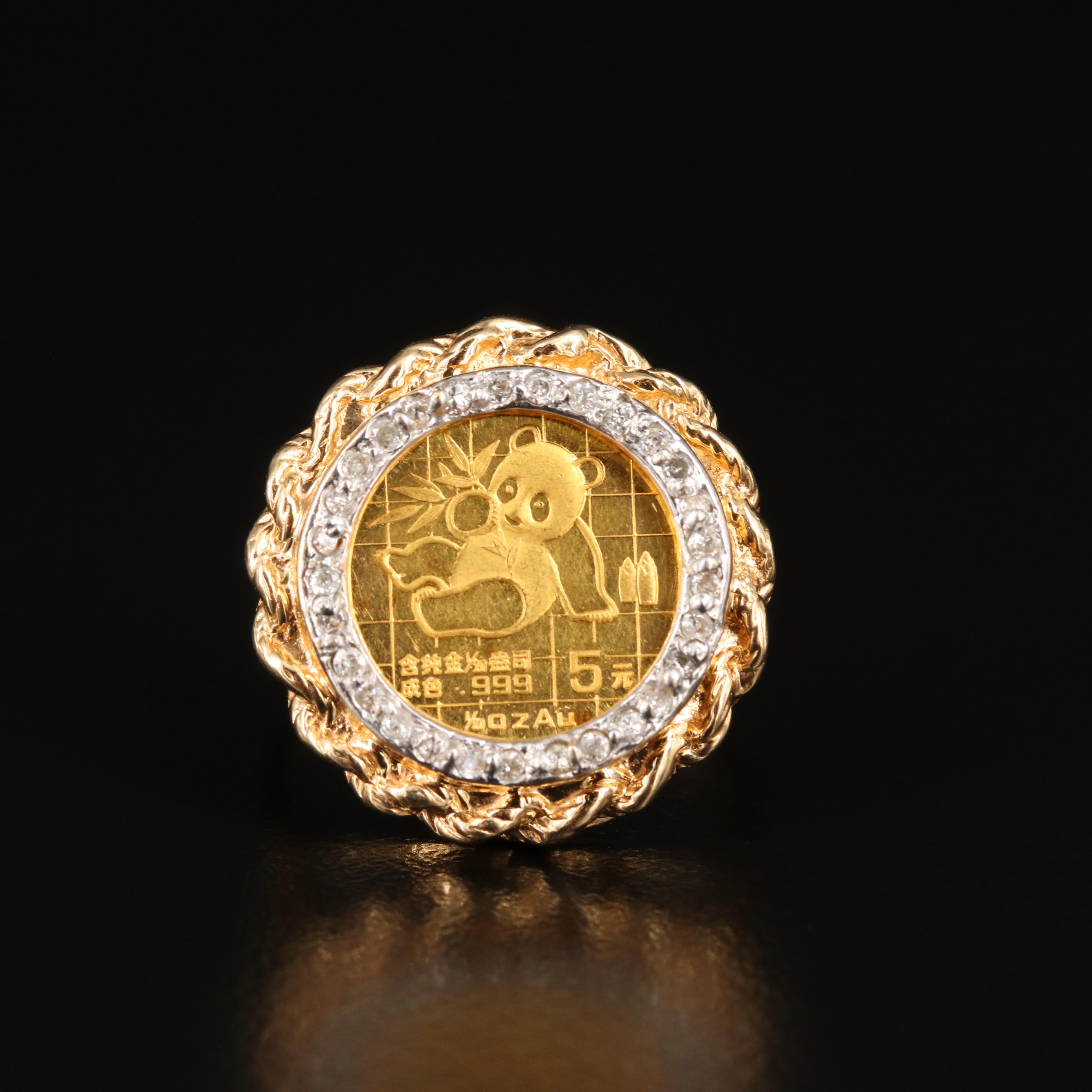 14K 0.18 CTW Diamond Ring with 1989 China 5-Yuan Gold Panda Bullion Coin