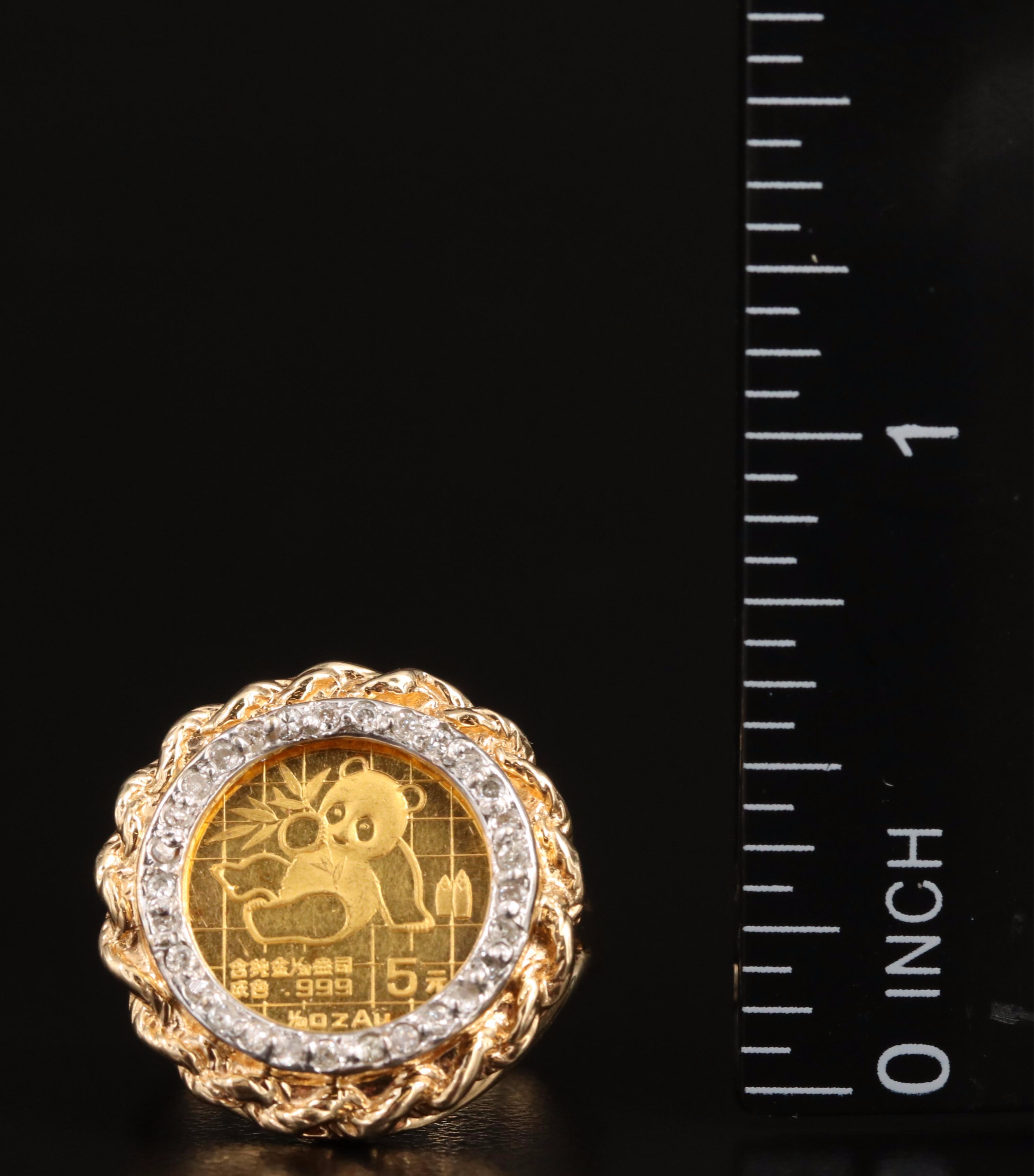 14K 0.18 CTW Diamond Ring with 1989 China 5-Yuan Gold Panda Bullion Coin