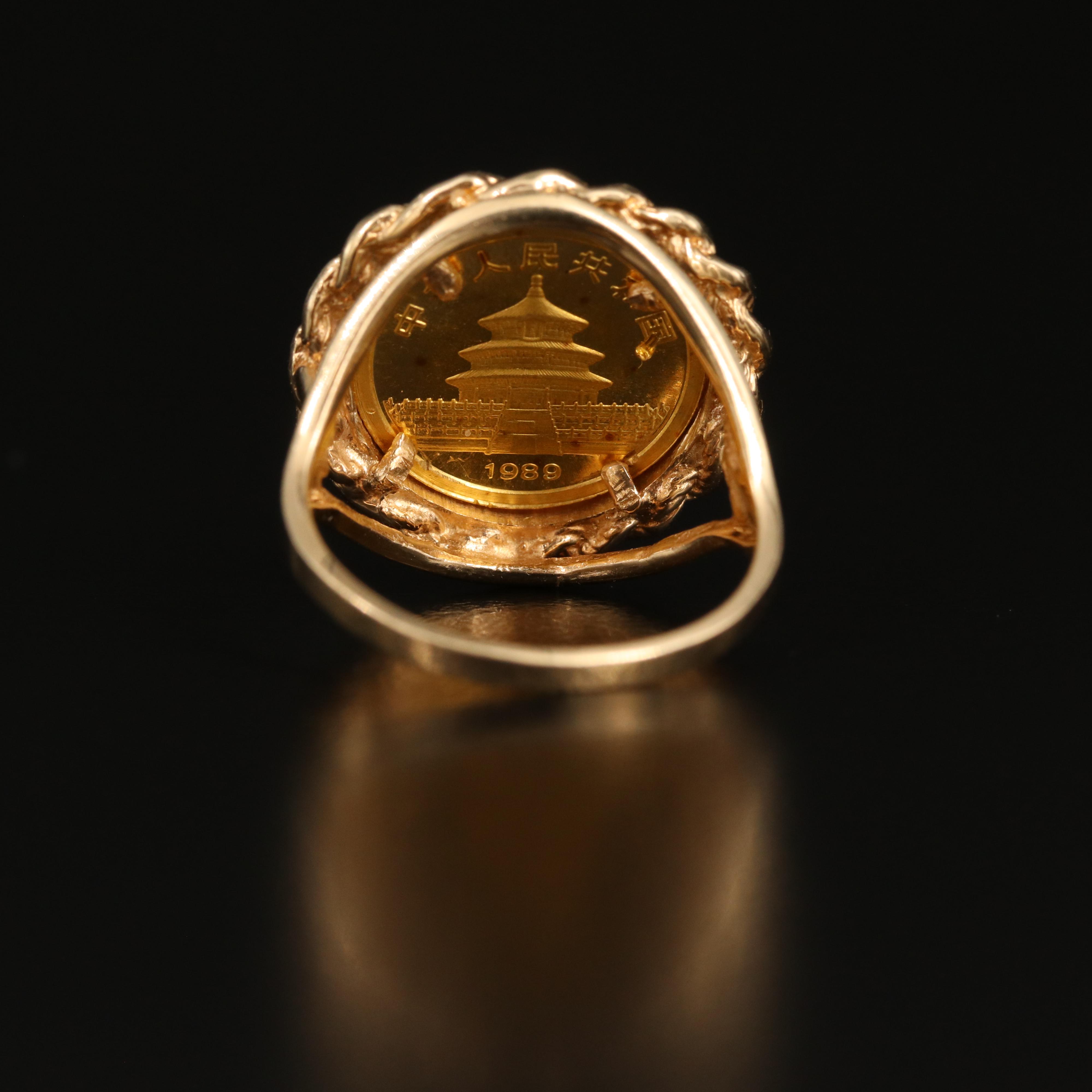 14K 0.18 CTW Diamond Ring with 1989 China 5-Yuan Gold Panda Bullion Coin
