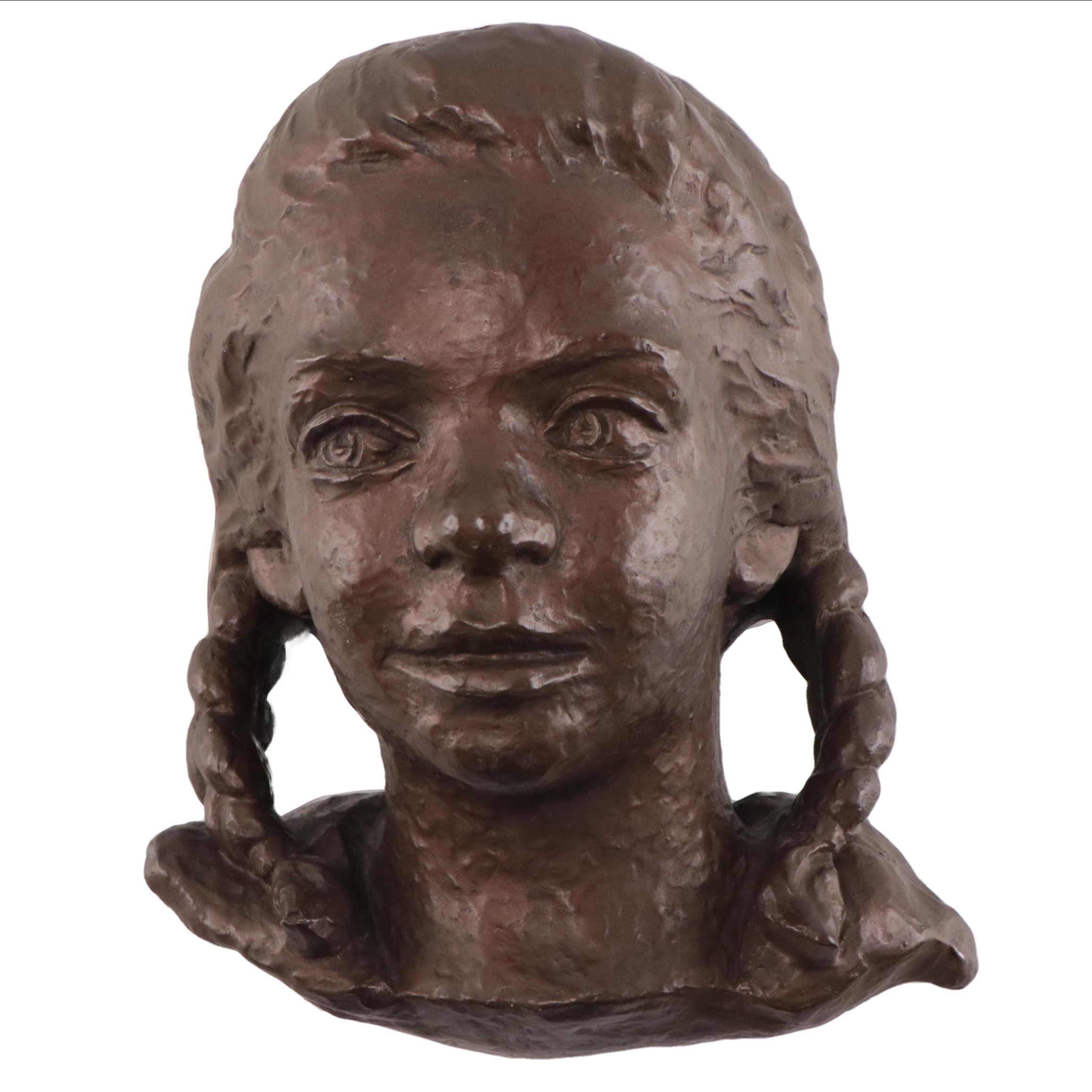 Austin Productions Cast Plaster Bust of Young Girl With Pigtails