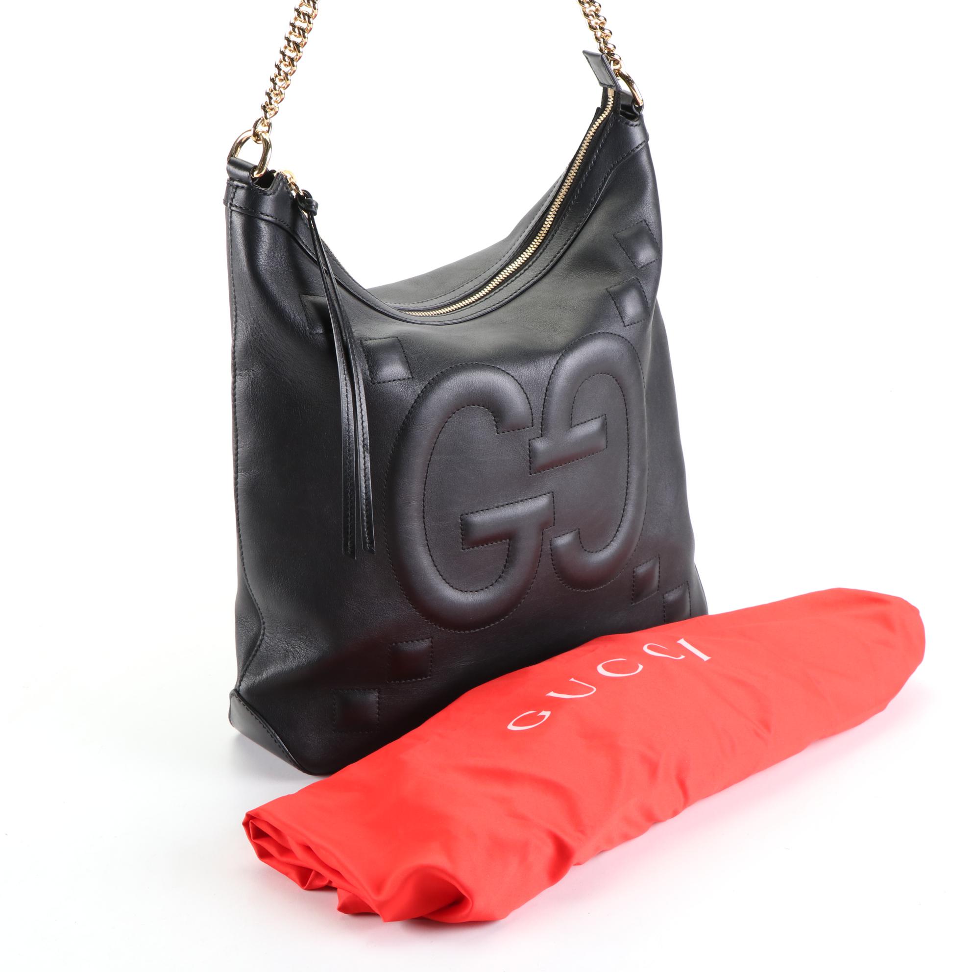 Gucci Apollo GG Embossed Leather Hobo Bag with Chain-Link and Leather Strap