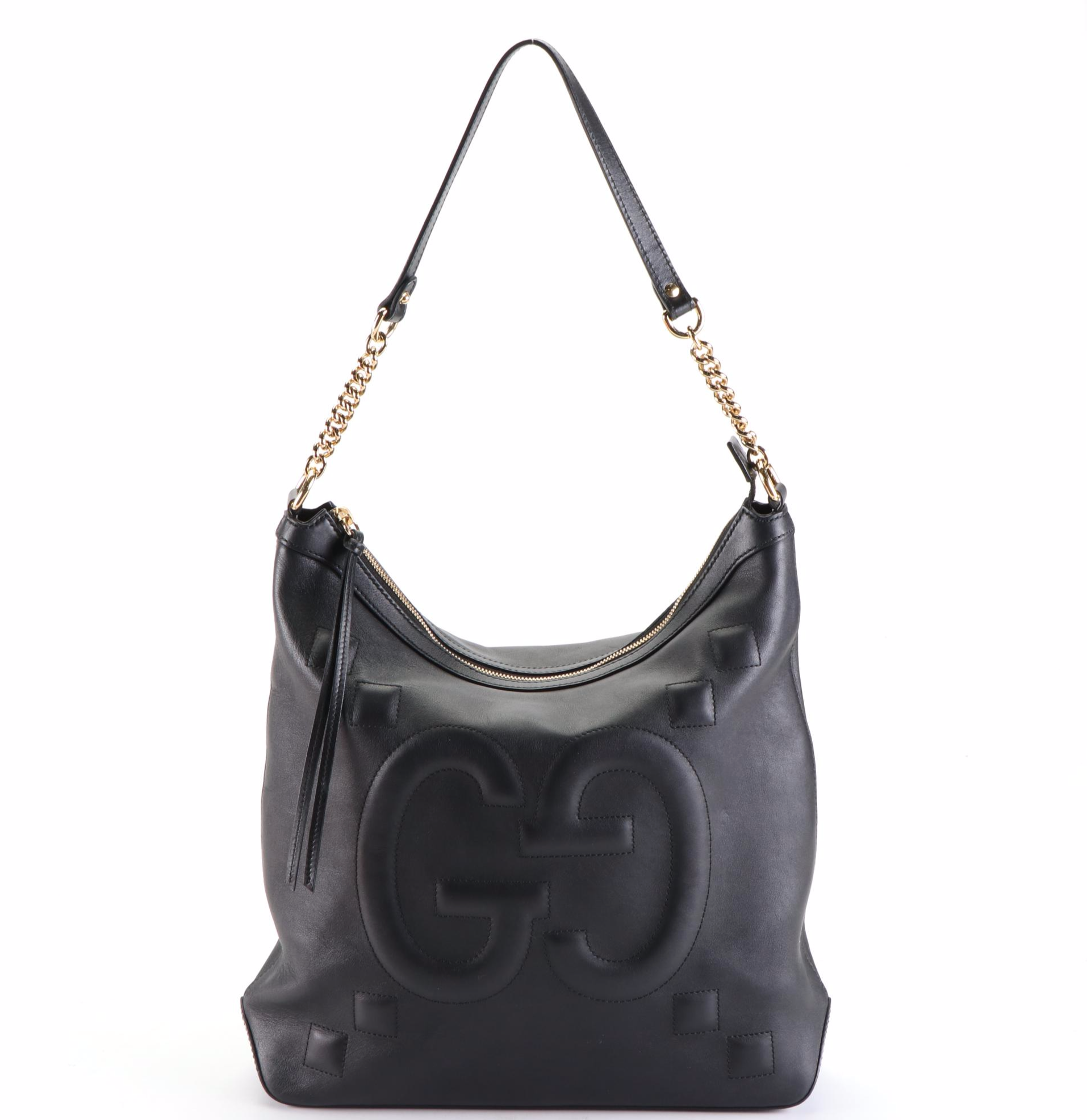 Gucci Apollo GG Embossed Leather Hobo Bag with Chain-Link and Leather Strap