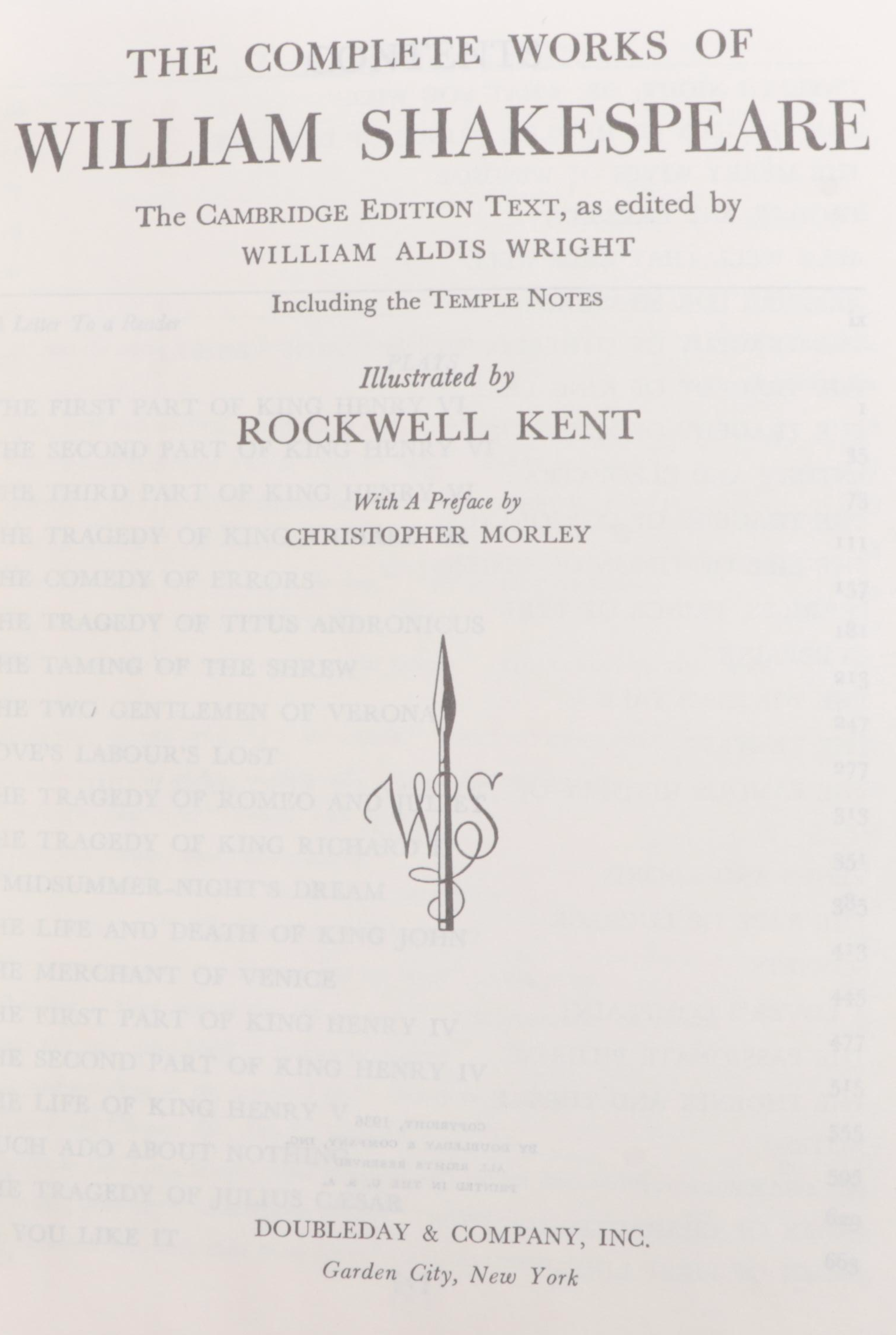 Rockwell Kent Illustrated "The Works of Shakespeare" with "The Kent Collector"