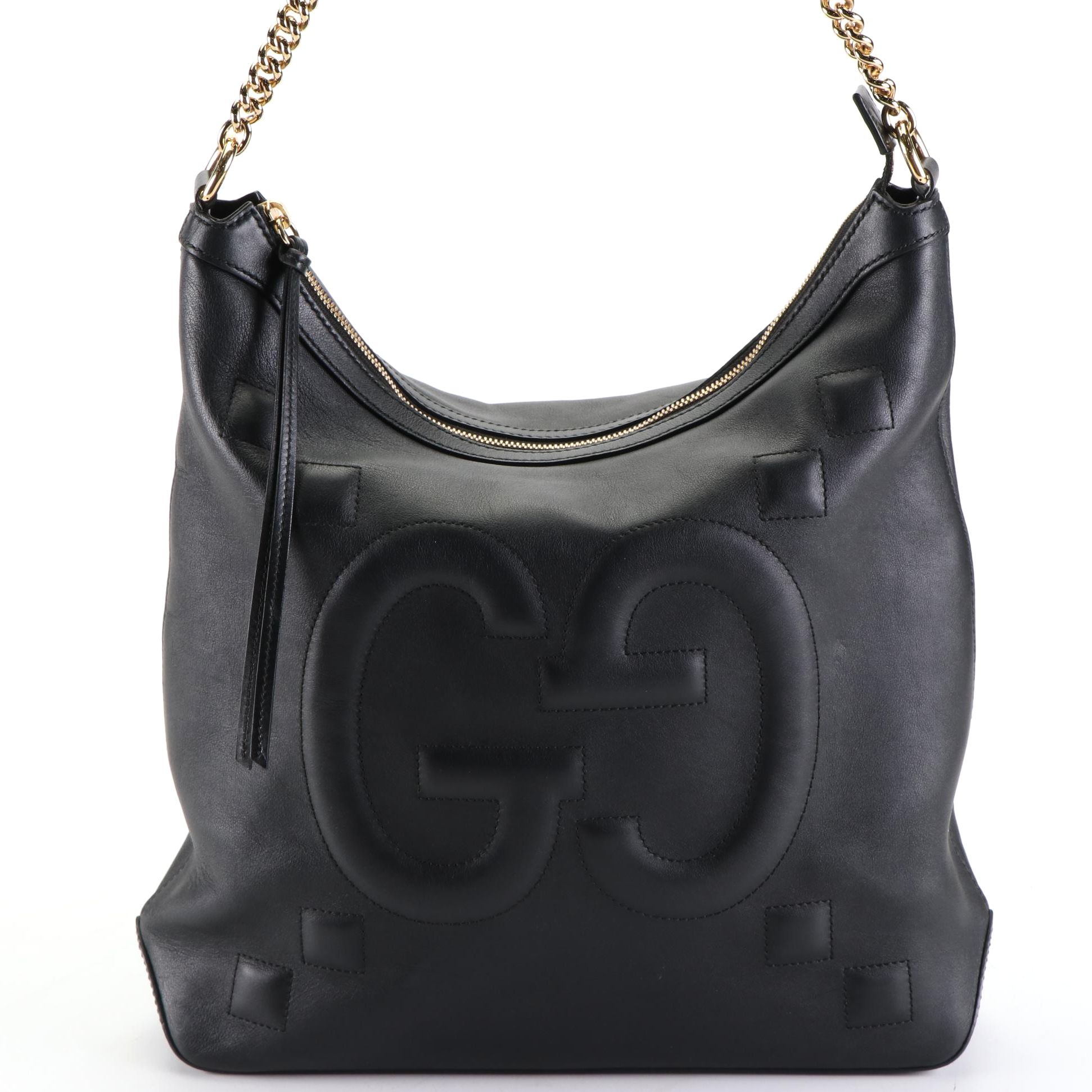 Gucci Apollo GG Embossed Leather Hobo Bag with Chain-Link and Leather Strap