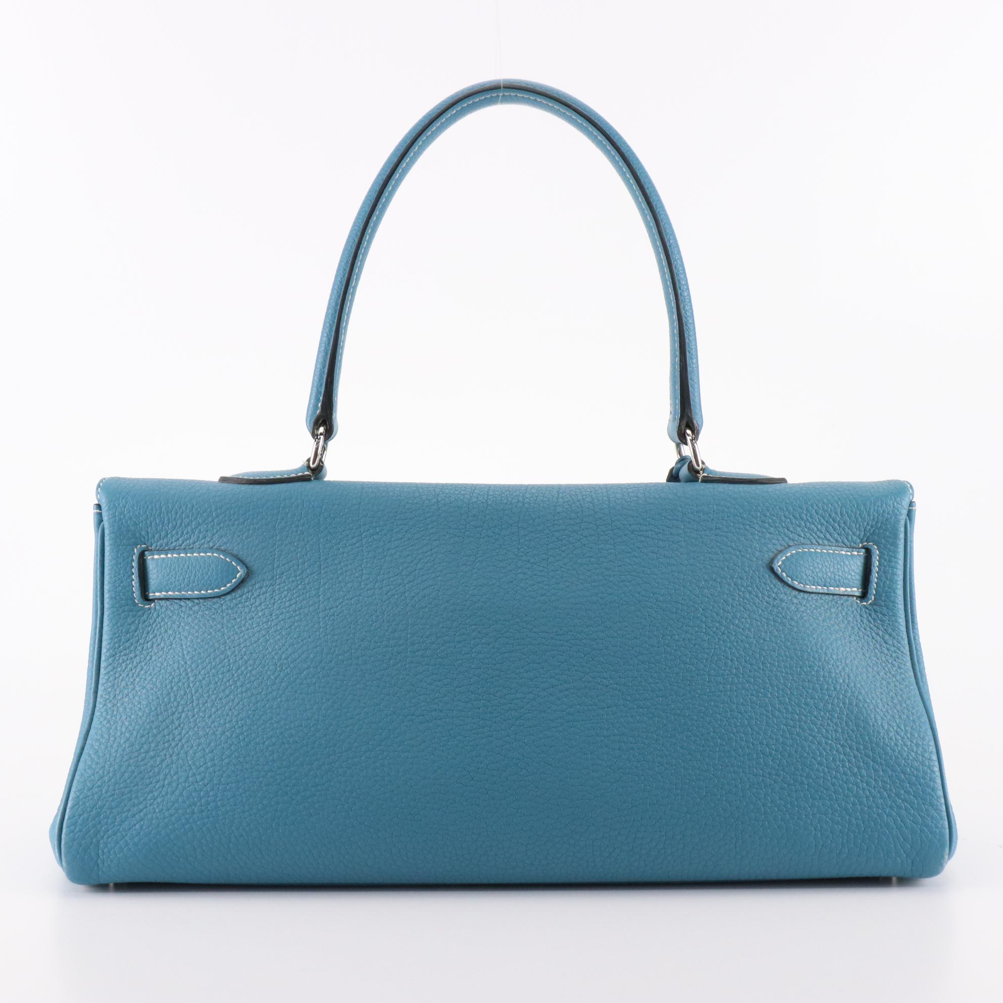 Hermès Shoulder Kelly 42 Bag in Blue Jean Clemence Leather