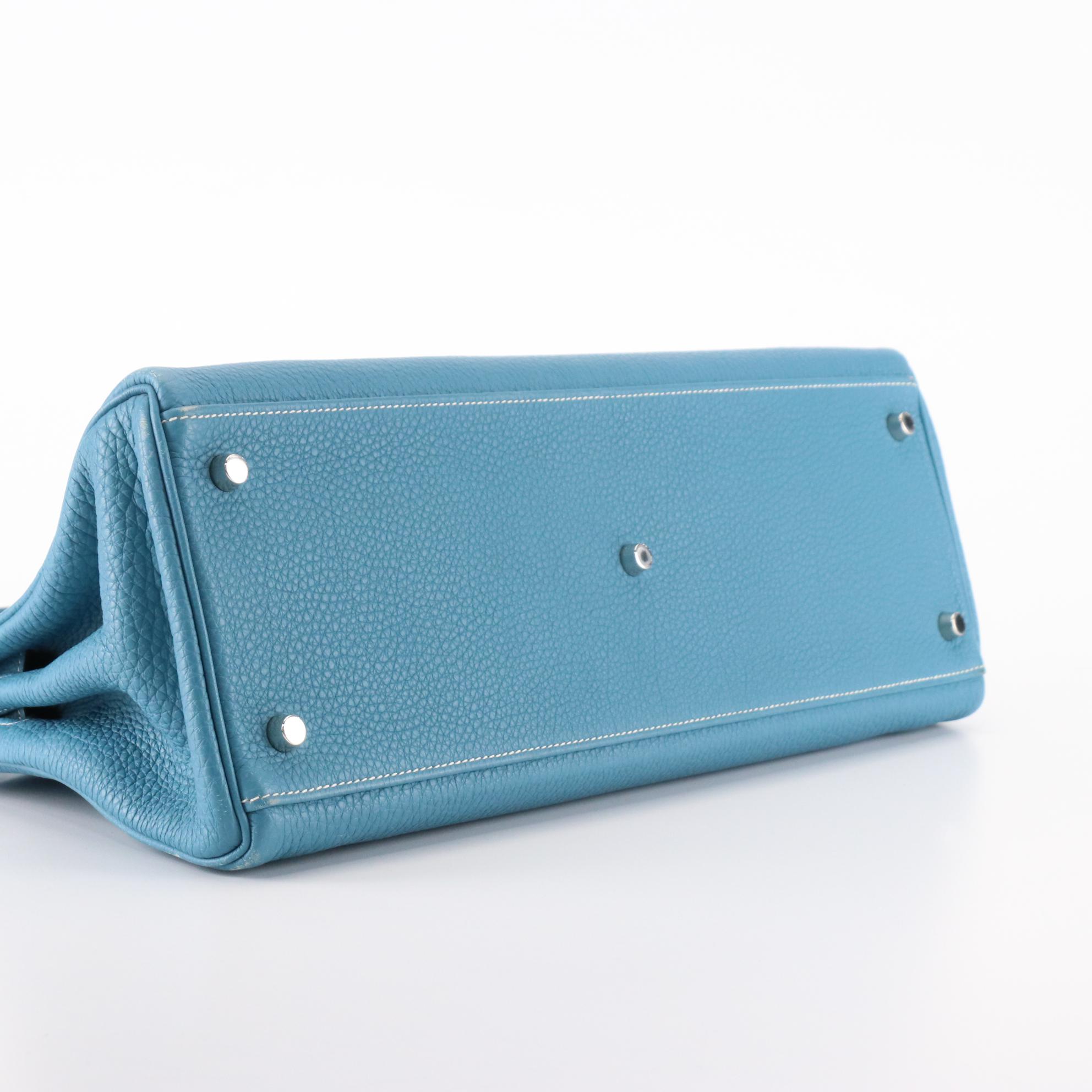 Hermès Shoulder Kelly 42 Bag in Blue Jean Clemence Leather