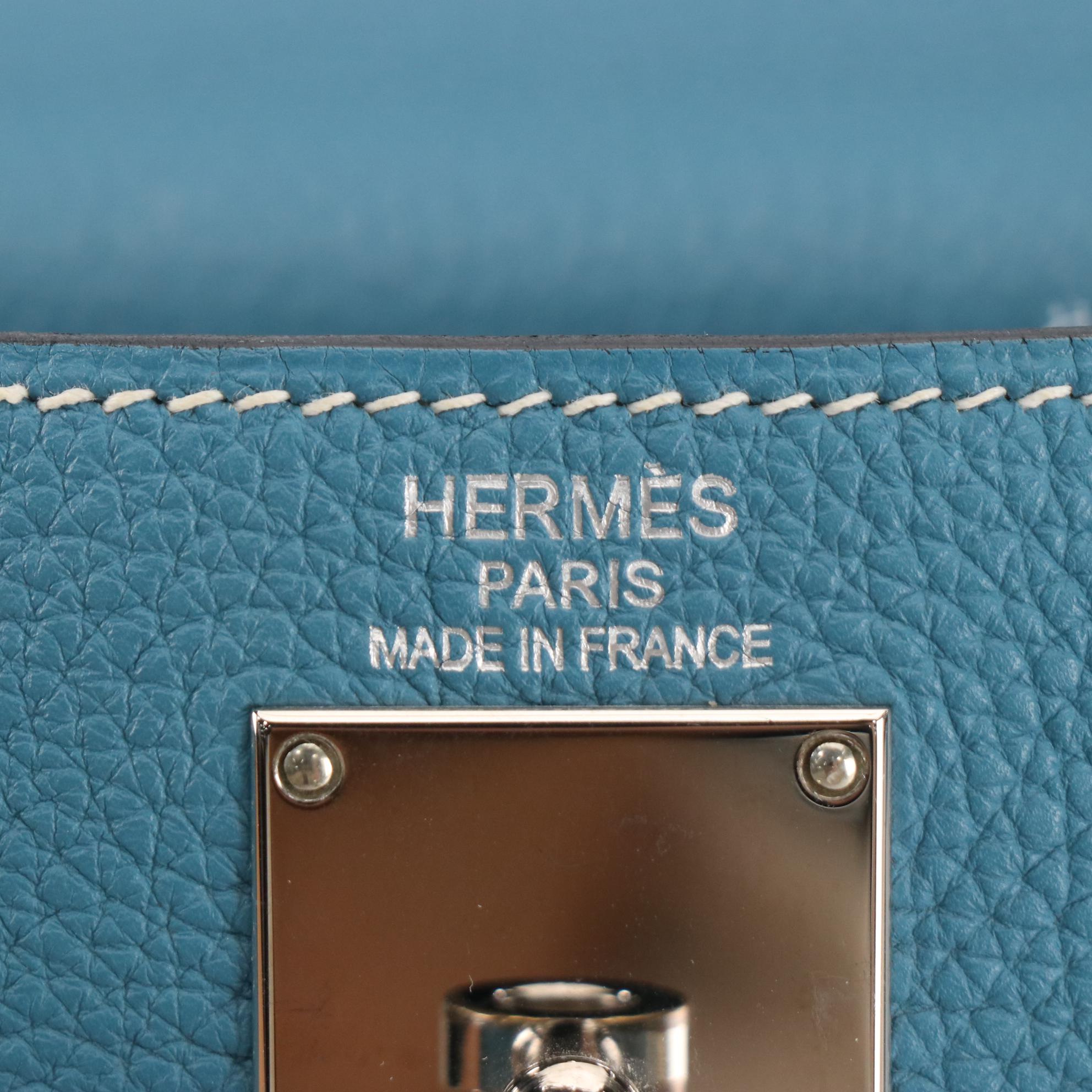 Hermès Shoulder Kelly 42 Bag in Blue Jean Clemence Leather