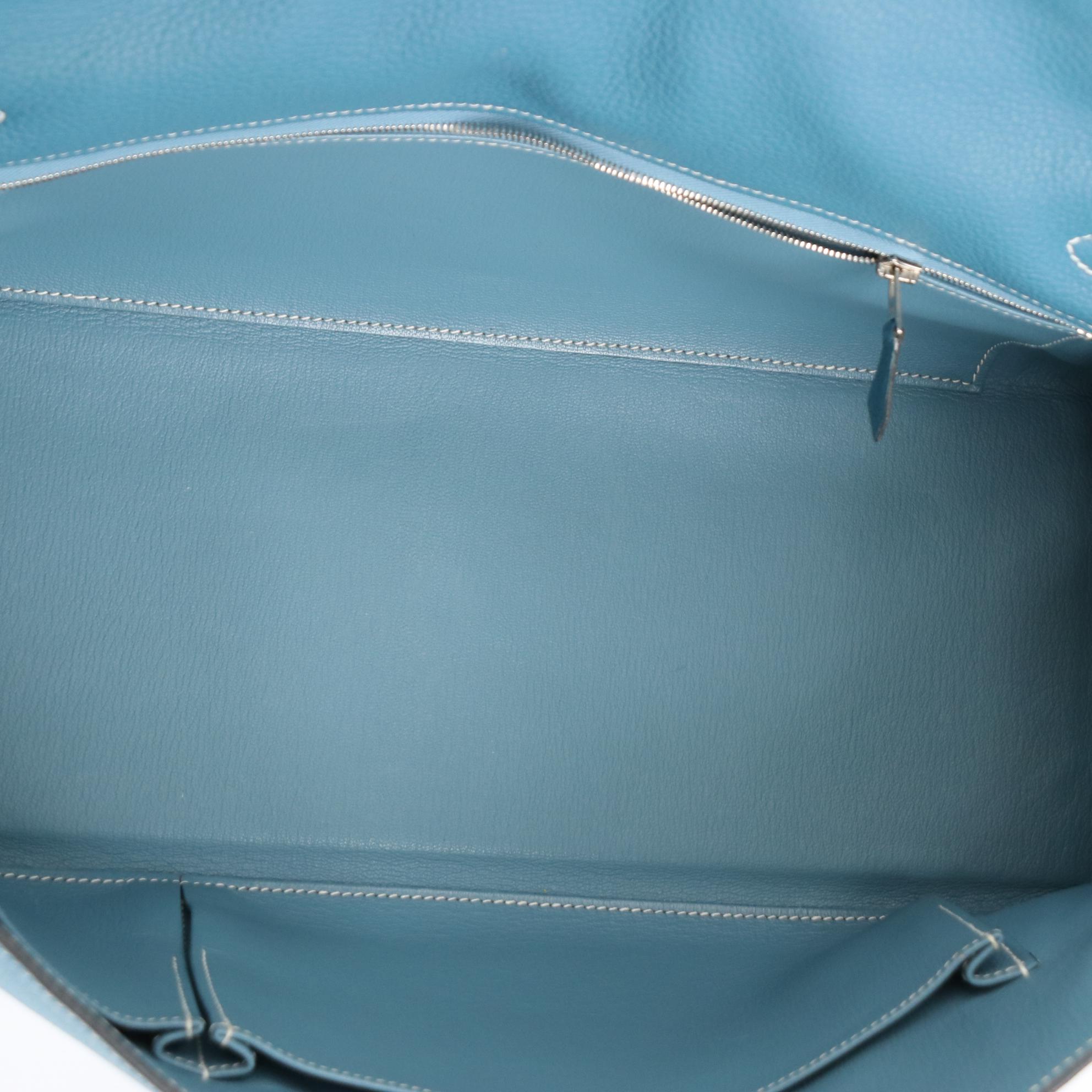 Hermès Shoulder Kelly 42 Bag in Blue Jean Clemence Leather