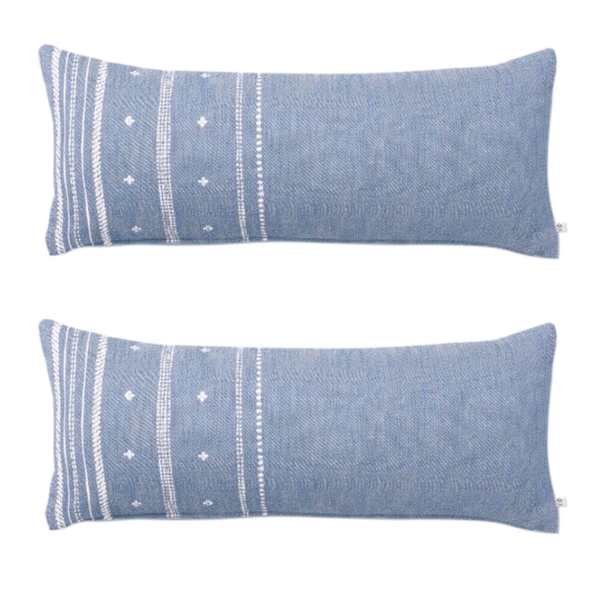 Hearth & Hand With Magnolia 12" x 30" Dotted Stripe Faded Blue Throw Pillows