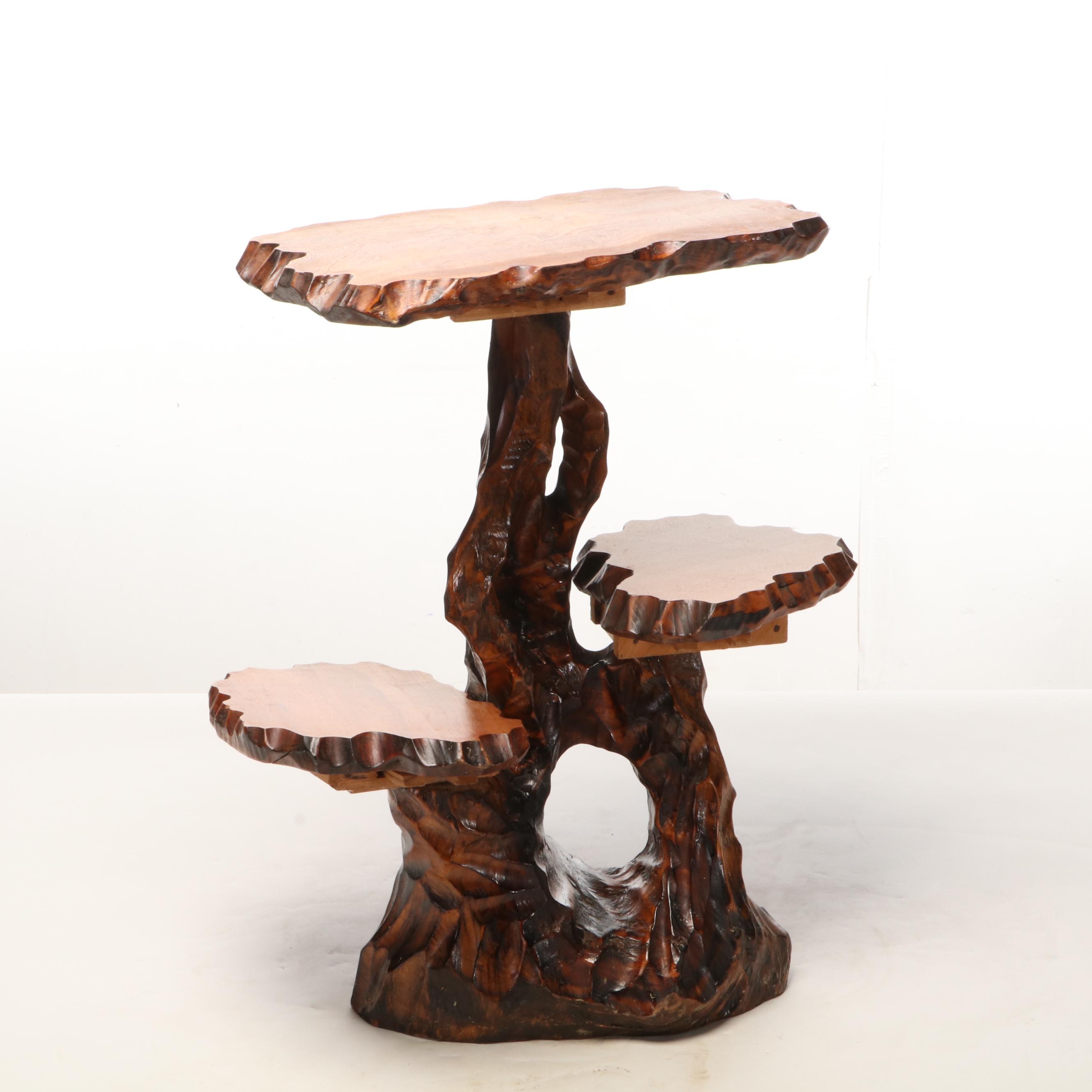 Taiwanese Live Edge Wood Three-Tiered End Table