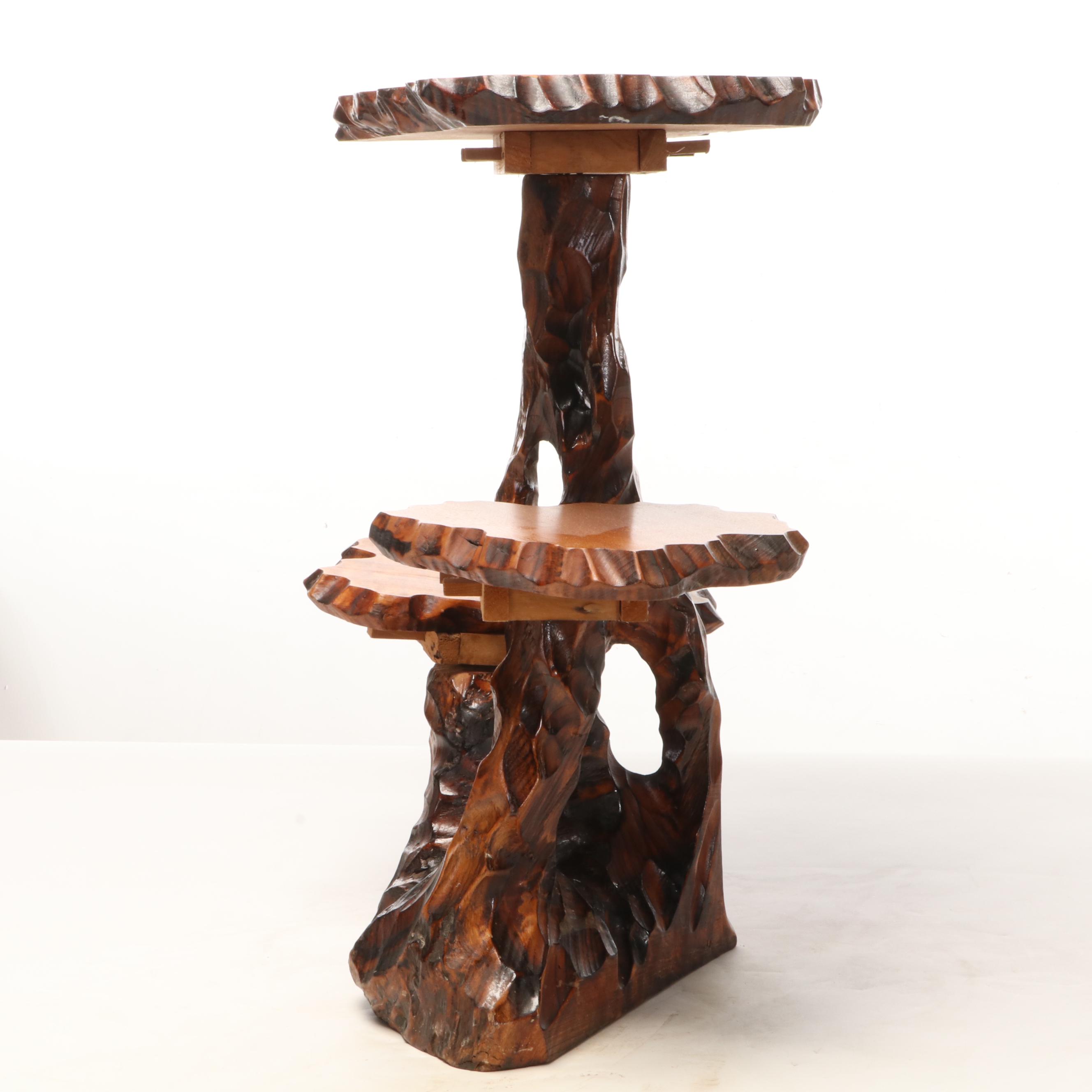 Taiwanese Live Edge Wood Three-Tiered End Table